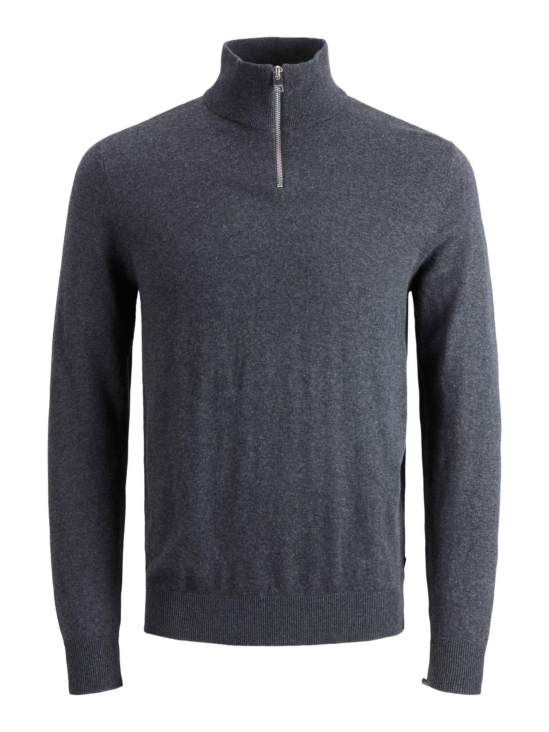 JACK & JONES Mens Jjeemil Knit Half Zip Noos Pullover Sweater, Dark Grey Melange, XL UK