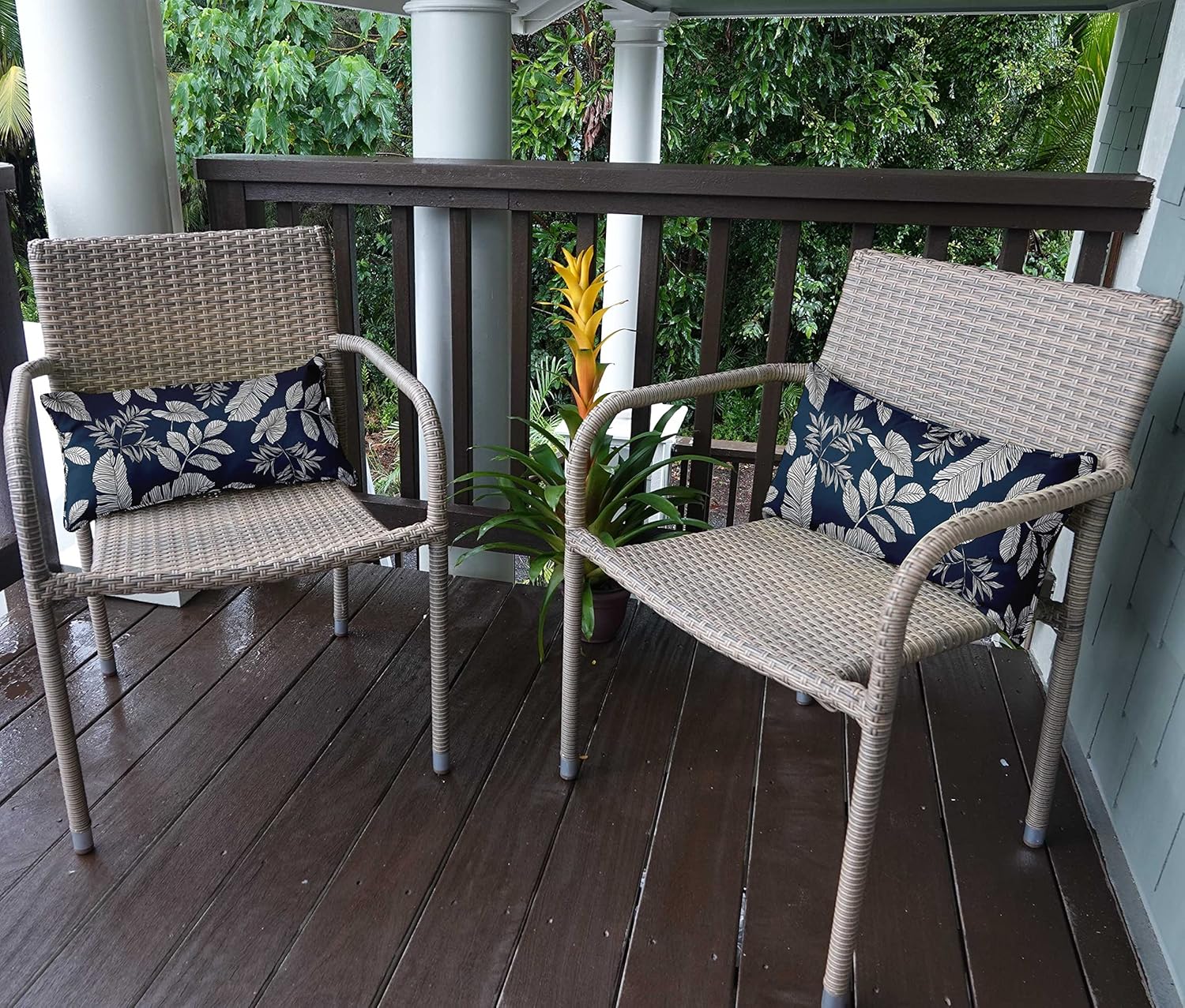 Indoor/Outdoor Polyester Fabric Lumbar Pillow Cover, All-Weather Waterproof Rectangular Cushion Case for Patio Furniture, 12 x 24 Set of 2 - Leaves-41