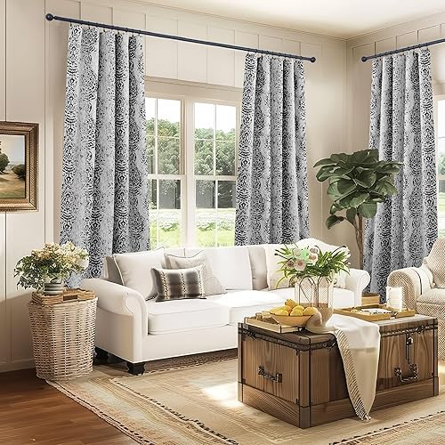 Miniatura 5 de Mrs.Naturall Cortinas bordadas en relieve con patrón marroquí de damasco dorado con pestaña trasera, 108 pulgadas de largo, juego de 2 paneles para