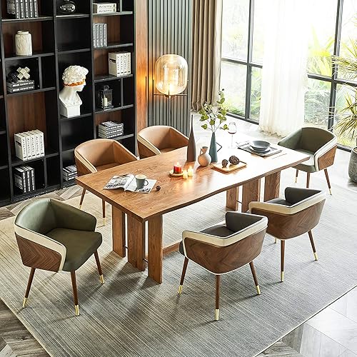 Miniatura 27 de ARTPLAN Uphoolsted - Silla de comedor moderna de mediados de siglo, piel sintética con nogal, silla con brazo acentuado, silla de estar con pies de