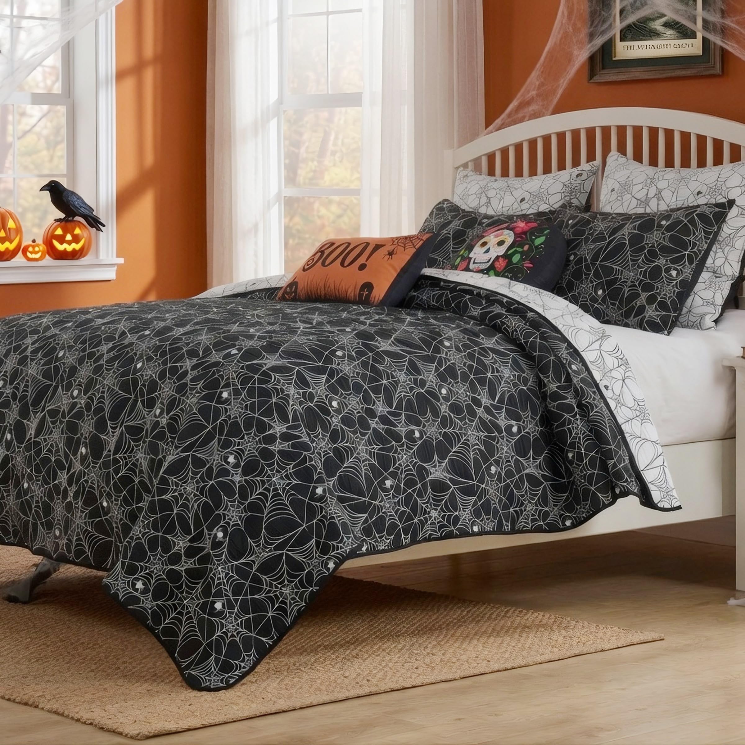 Greenland Home Fashions Novelty Halloween Reversible Coverlet Set, 2-Piece, Twin/Twin XL, Spinderella