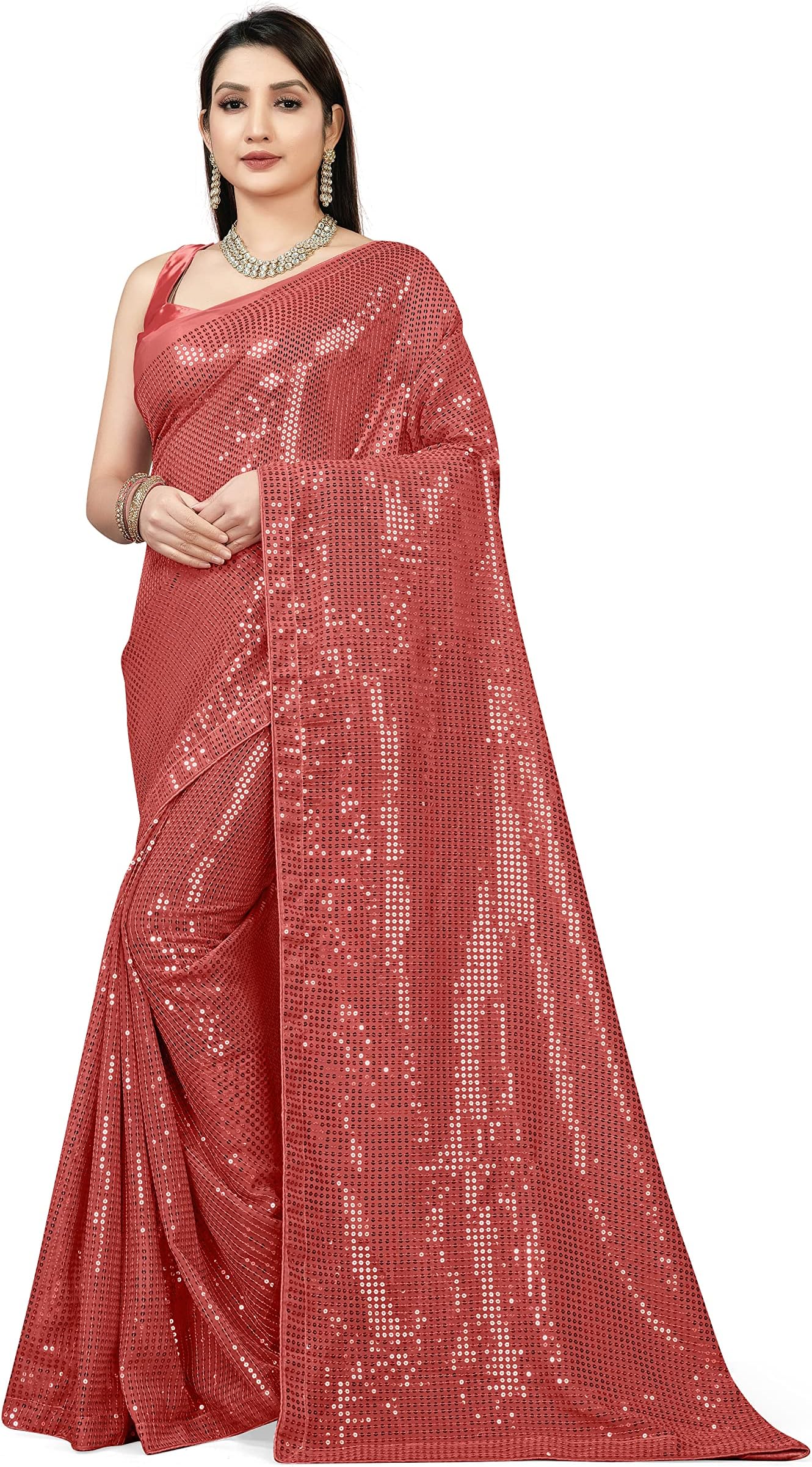 FlorelyWomen's Pure Georgette sequence saree with unstiched blouse piece(Free size)