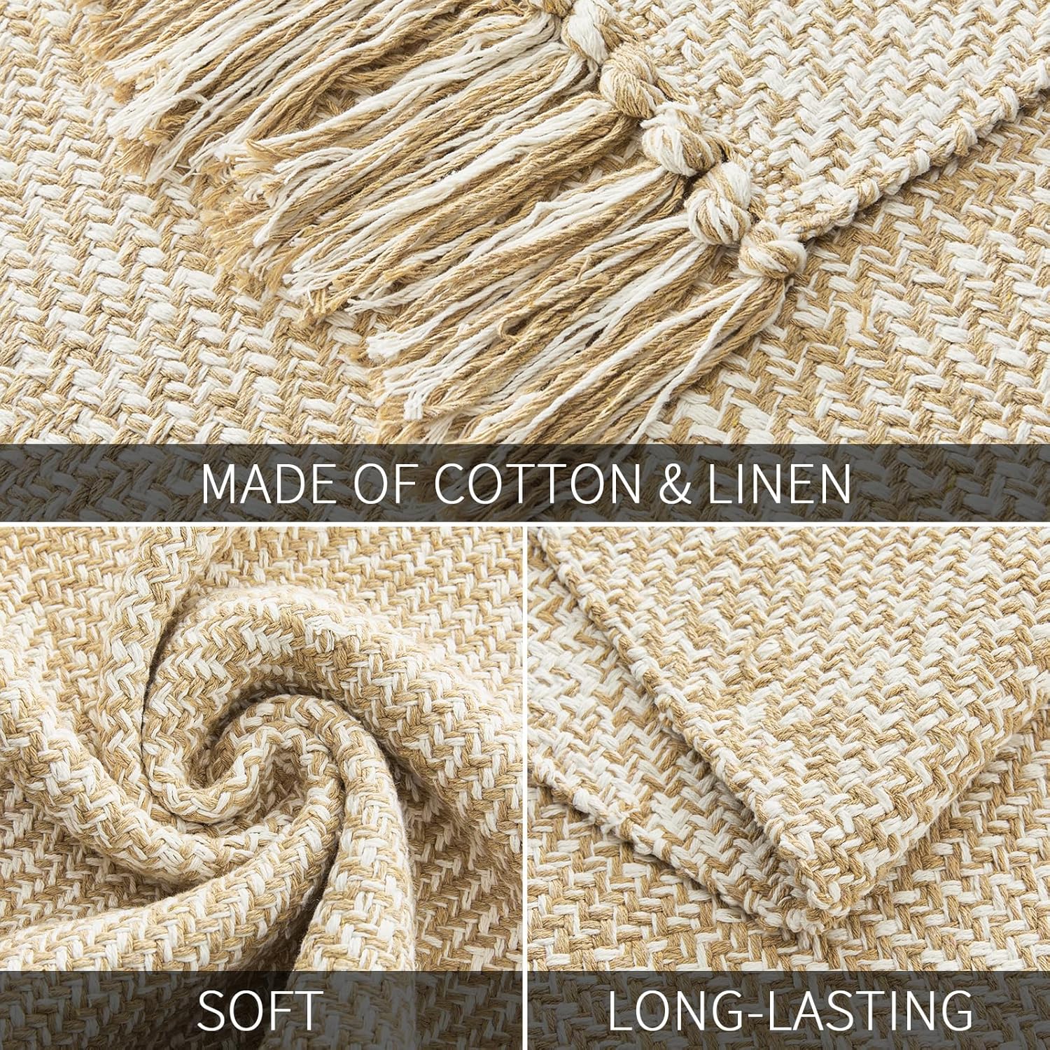 MitoVilla Boho Farmhouse Small Rug Set 2 Piece 2'x3', Area Rug with Tassels for Kitchen, Cotton Woven Washable Bathroom Throw Rug for Hallway, Entryway, Laundry Room Floor, Tan Cream