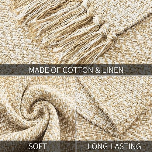 Miniatura 3 de MitoVilla Alfombra pequeña de baño bohemia de 2 x 3 pies, alfombra tejida de algodón color crema marrón para sala de estar, alfombra de cocina