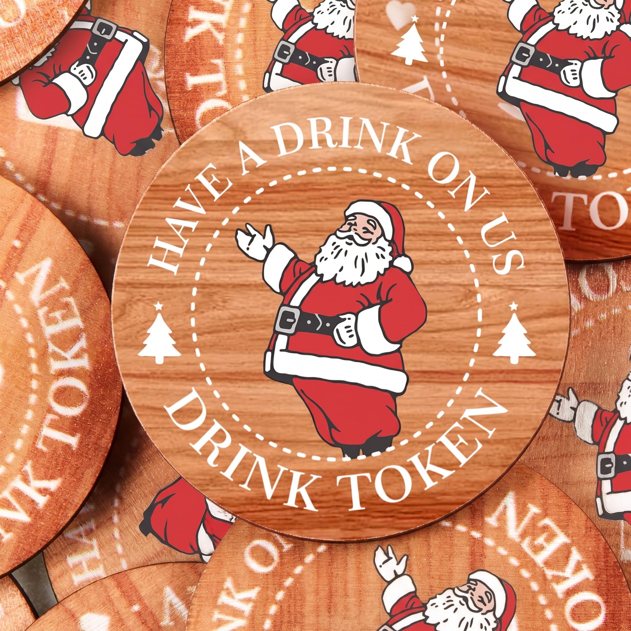 Marsui 100 Pcs Wooden Drink Tokens Wedding Beverage Tickets, Santa Claus