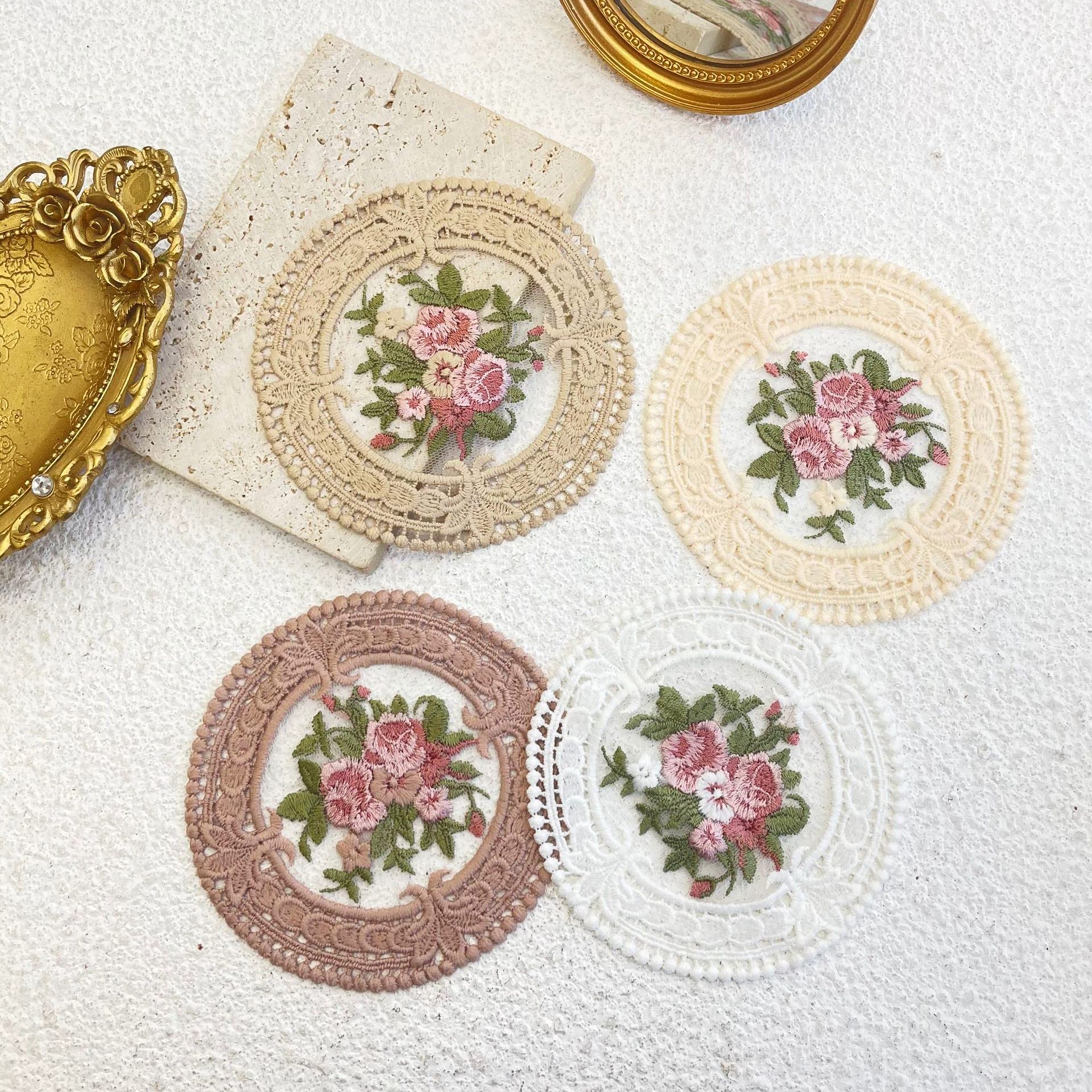 Posavasos De Encaje Vintage De 12cm, Mantel Individual Bordado, Cuencos