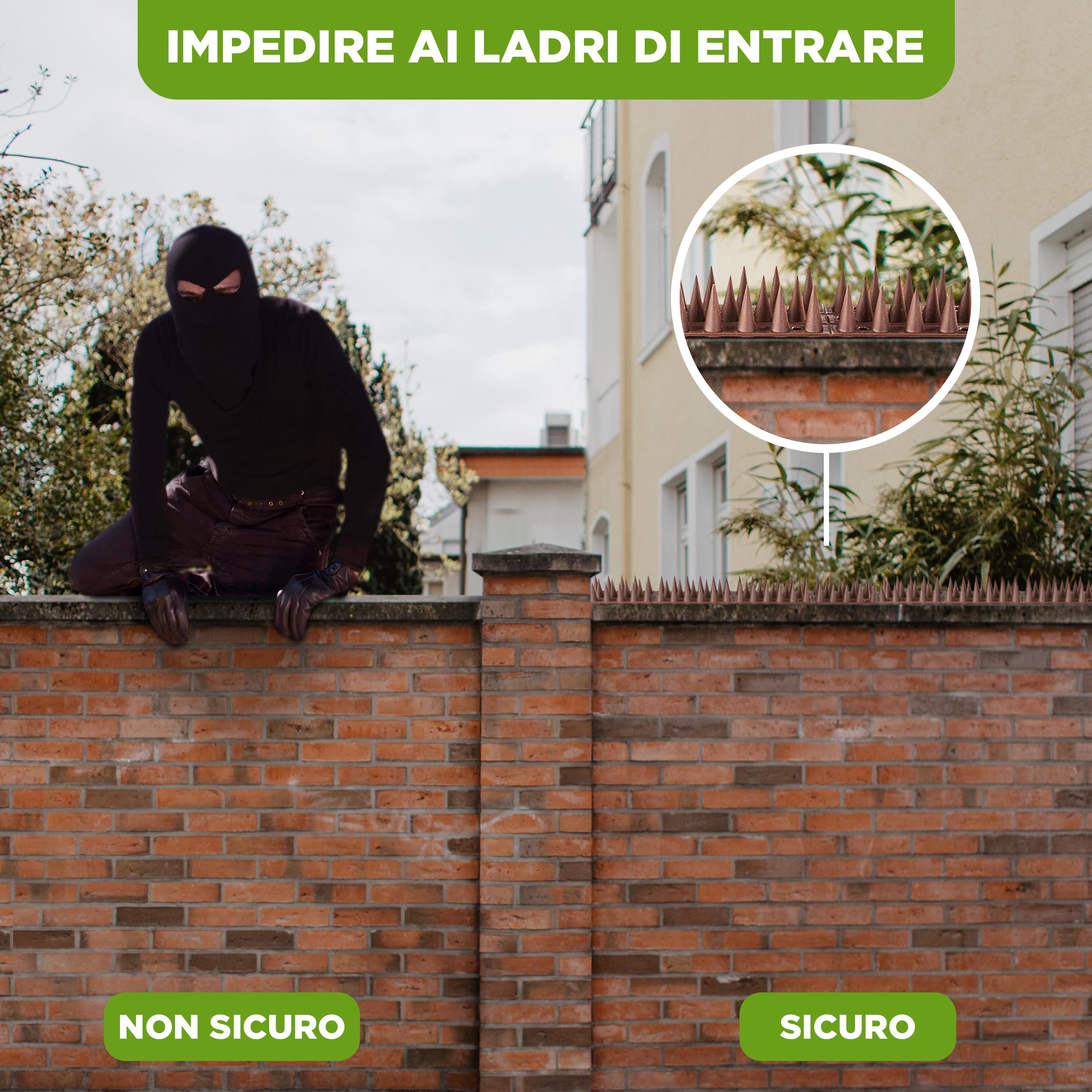ISOTRONIC - Punte repellenti per Uccelli, Gatti e martore - per recinzioni, davanzali, tetti, Alberi e Giardini (5,4 m | 12 Pezzi | Nero)