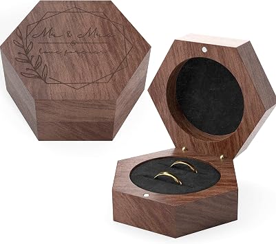 Rustic Wedding Ring Box for Wedding Ceremony Registry 2 Slots | Wooden Ring Holder for Ring Bearer Box & Ring Bearer Pillows | Engagement Ring Box for Proposal, Jewelry Box & Jewelry Organizer Gifts