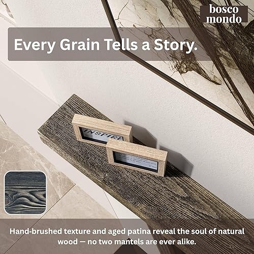 Miniatura 4 de BoscoMondo Estante de Repisa de Chimenea de Madera Maciza, Repisa Flotante para Sala de Estar, Repisa de Madera Rústica Estilo Granja, Fácil Montaje