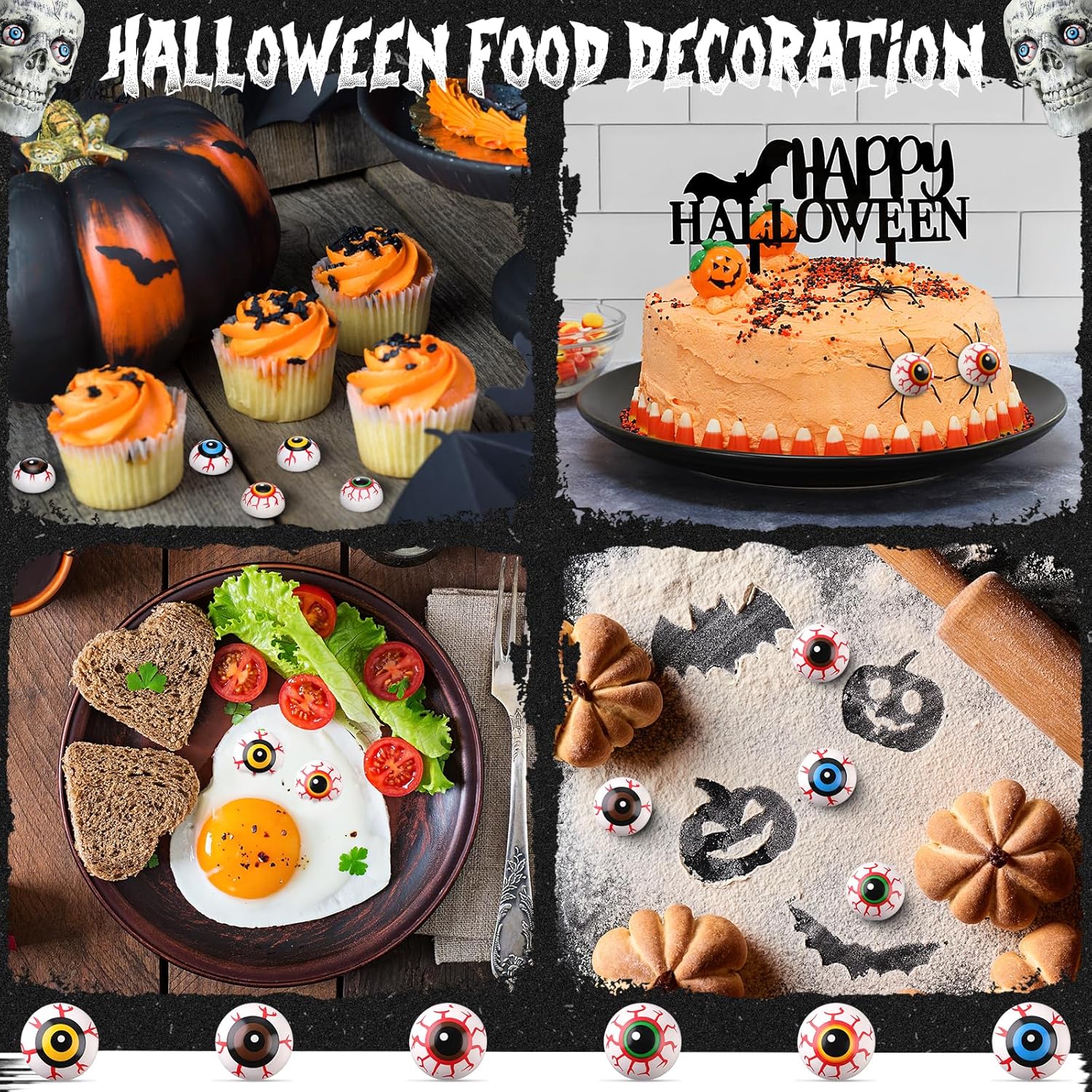 Kasyat 16 Pieces Halloween Plastic Scary Eyes Realistic Eyes Horror Props 22 mm Acrylic Hollow Eyeballs for Halloween Trick or Treat Party Decoration, Mask DIY Accessories(Blood Thread)