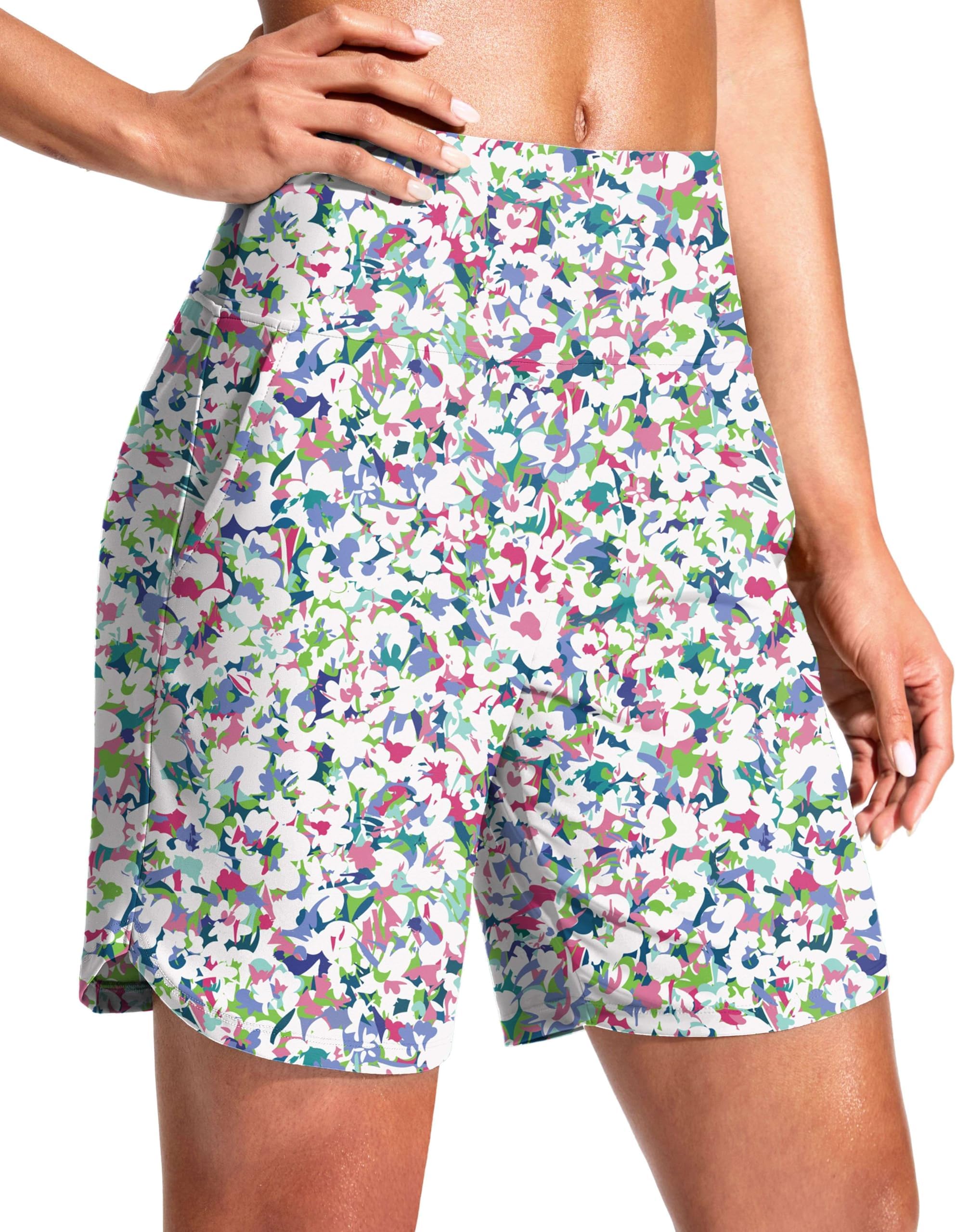 G Gradual Women's 7" Quick Dry Swim Board Shorts Swimming Bottoms High Waisted Beach Shorts for Women with Liner Pockets