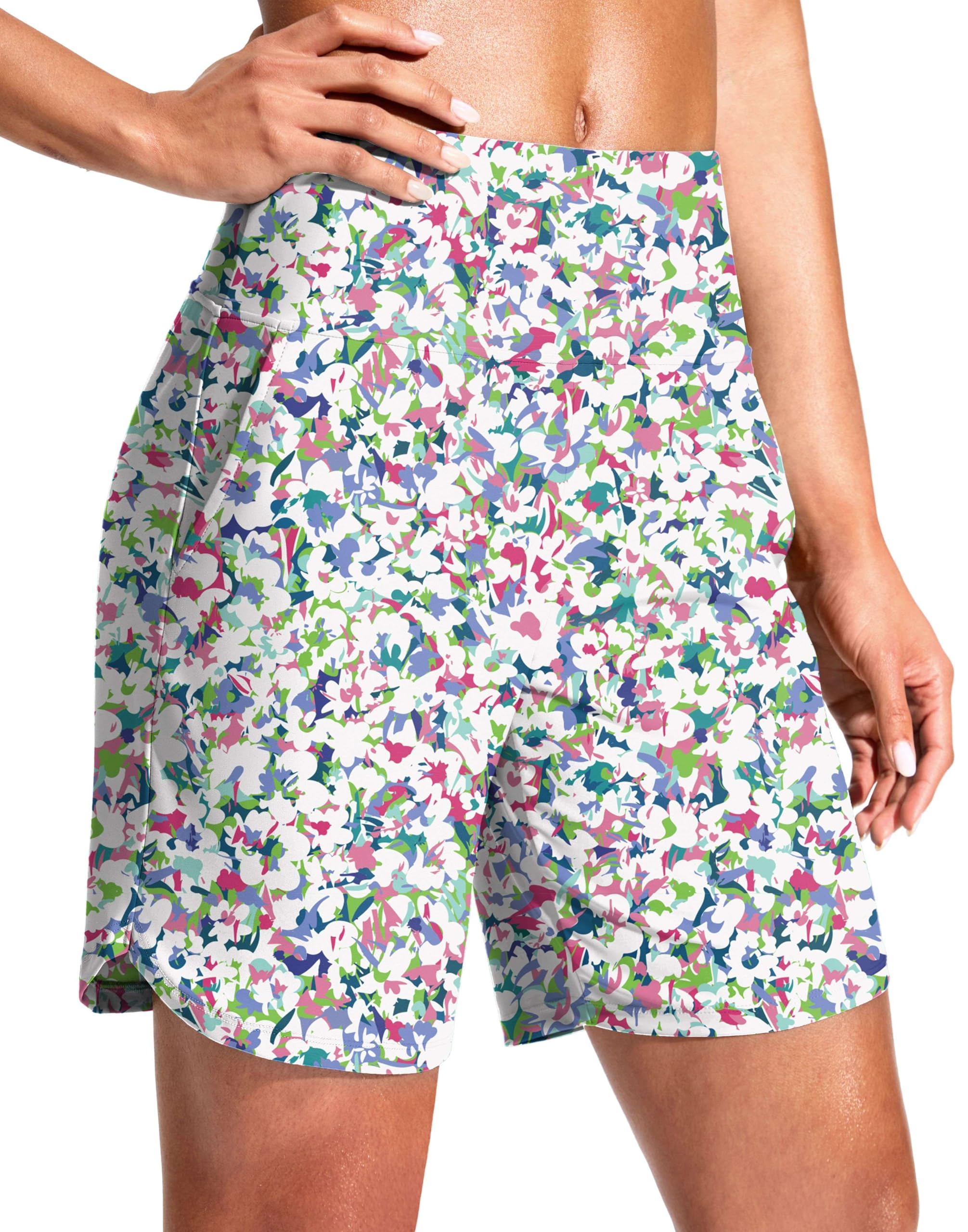 G Gradual Women's 7" Quick Dry Swim Board Shorts Swimming Bottoms High Waisted Beach Shorts for Women with Liner Pockets