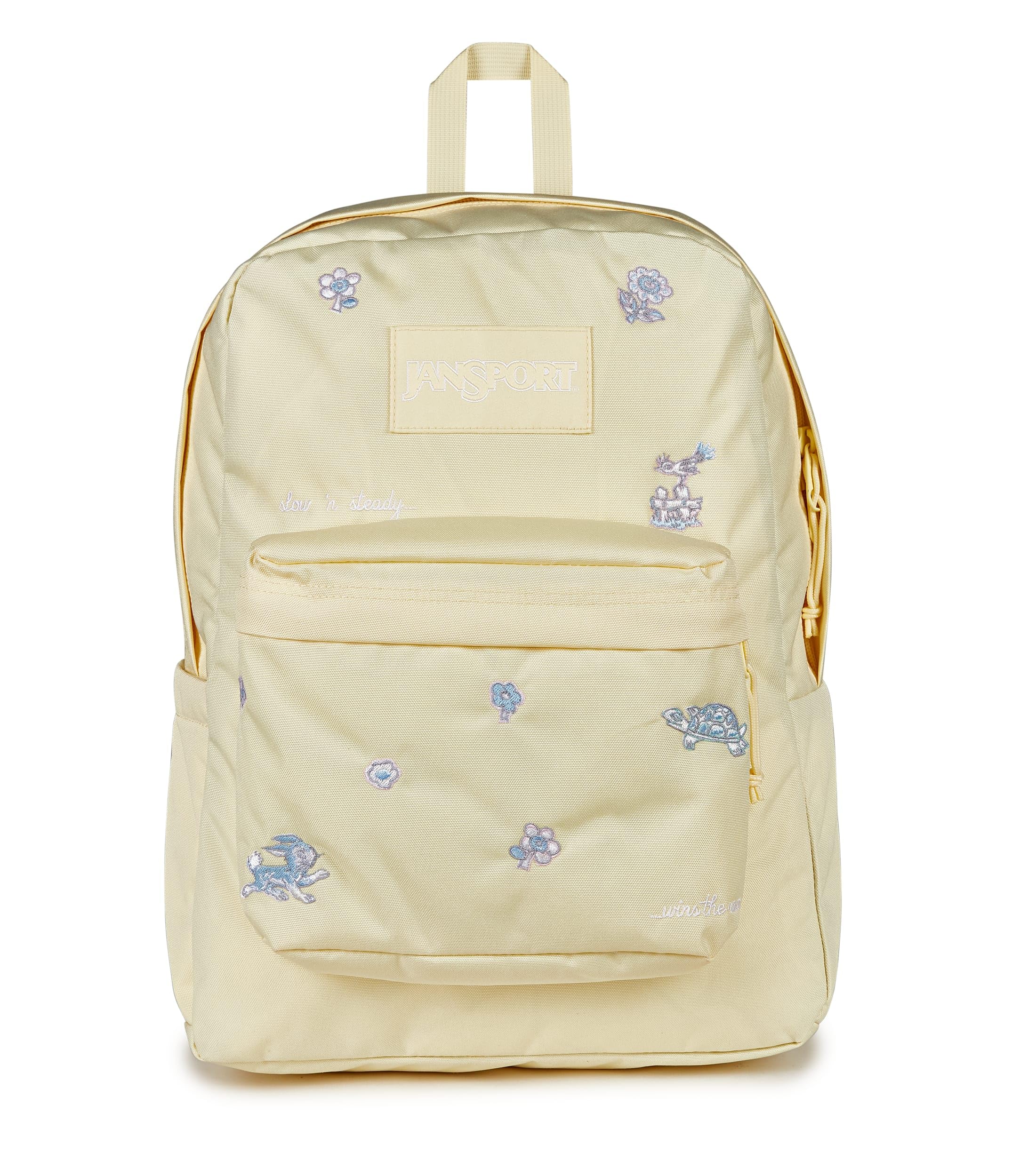 JanSport Superbreak Plus FX Backpack - Work, Travel, or Laptop Bag with Water Bottle Pocket, JanSport Superbreak Plus Fx, Slow N Steady Emb Lemon Ice/Blue/Pink