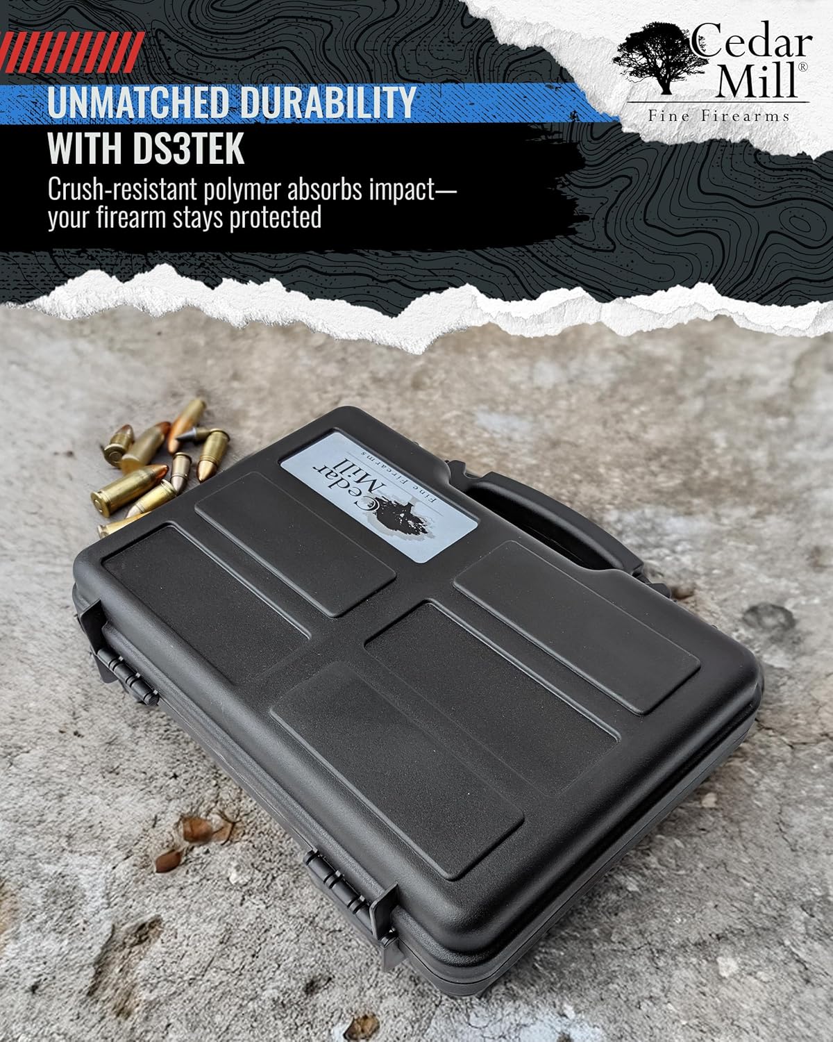 Cedar Mill Fine Firearms Hard Gun Cases for Handguns - TSA Approved Firearm Travel Case, Military-Grade Pistol Carrying Case with DS3TeK, Dual-Lock System & Customizable EPE Foam - Image 3