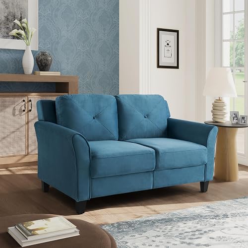 Studio Living Harrington 57.9" Loveseat, Transitional Modern, Pocket Coil Comfort, Easy Assembly, Woven Fabric, Blue
