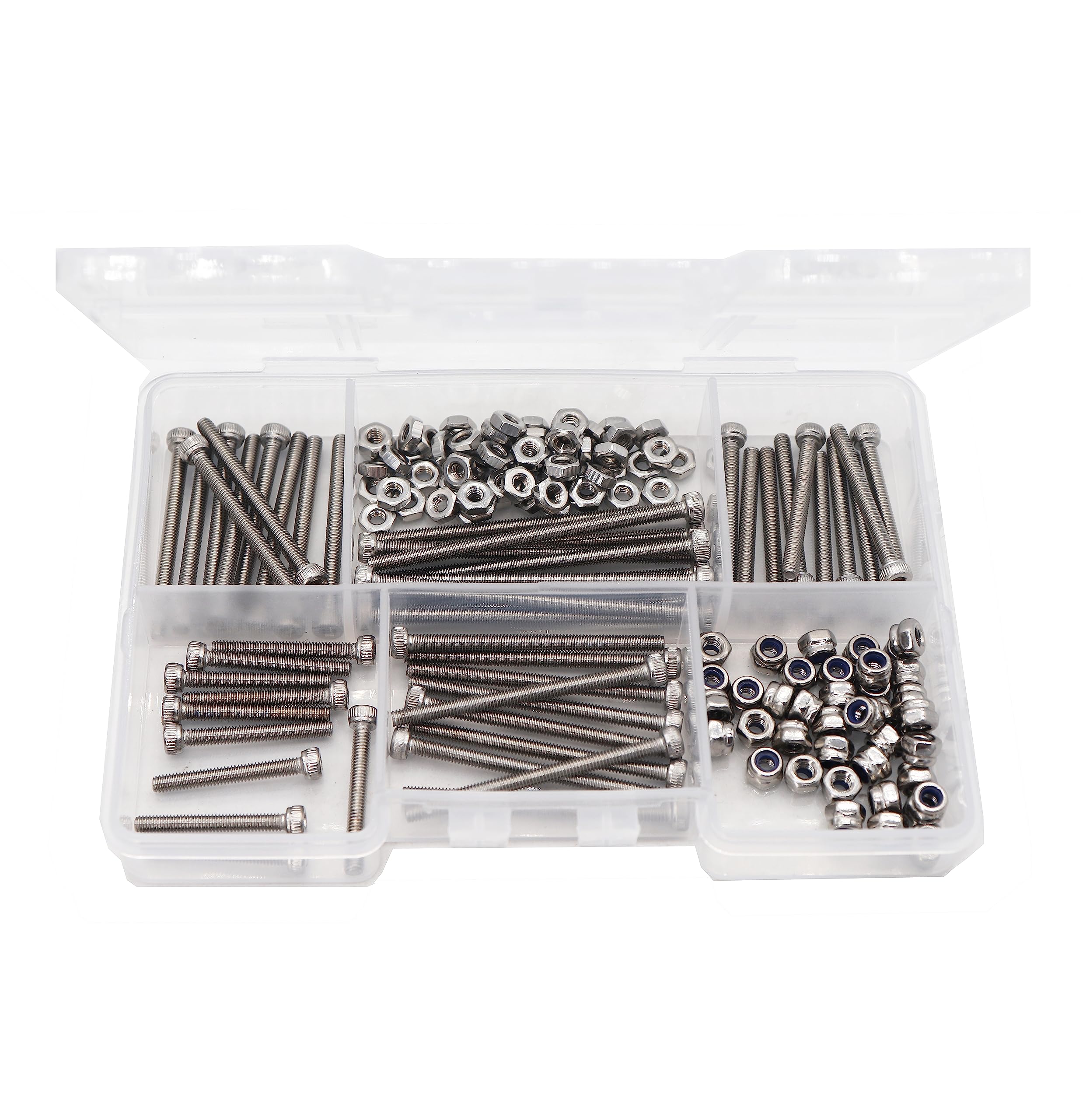 binifiMux 160pcs M2.5 Hex Socket Cap Screws Self Locking Nuts Assortment Kit with Wrench, Silver 304 Stainless Steel, M2.5x20mm/ 25mm/ 30mm/ 35mm/40mm