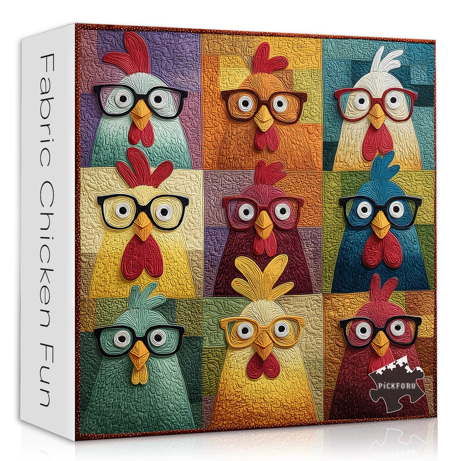 PICKFORU Funny Chicken Puzzles for Adults 1000 Piece, Animal Colorful Rooster Puzzle Patchwork Quilt, Impossible Hard Challenge Jigsaw Puzzle — image 1