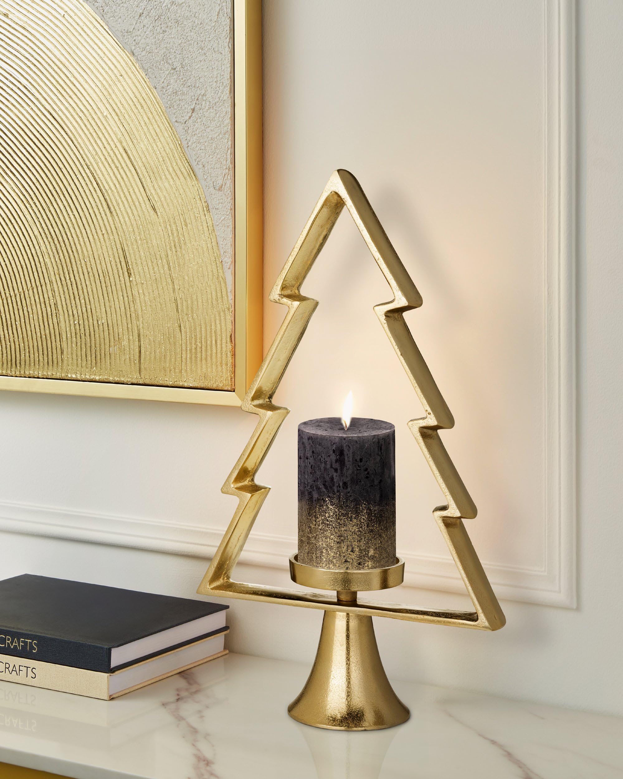 EGLO LIVING Deko Baum Mukayle, Tannenbaum mit Kerzenhalter | Weihnachtsdeko Fensterbank, Wohnzimmerdeko Weihnachten für Stumpenkerzen, Metall in Gold, H 44 cm