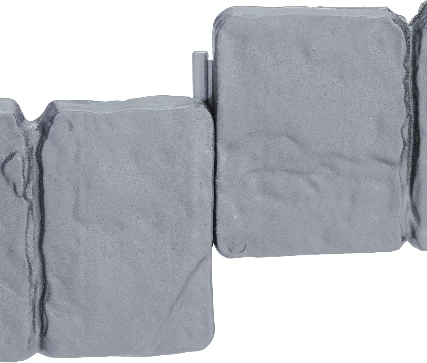 Relaxdays Garden Edging, 10 Piece Set, Flowerbed Lawn Border, Stone Effect, HxW: 10x25 cm, Push-in, Grey