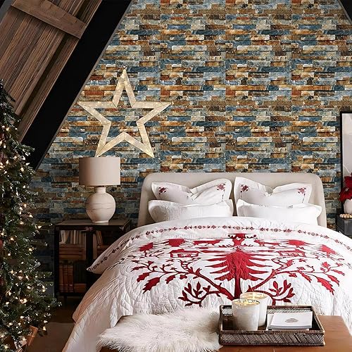 Miniatura 3 de CAX Papel tapiz de piedra para despegar y pegar, papel tapiz de piedra sintética de 17.5 x 120 pulgadas, papel de contacto de ladrillo autoadhesivo