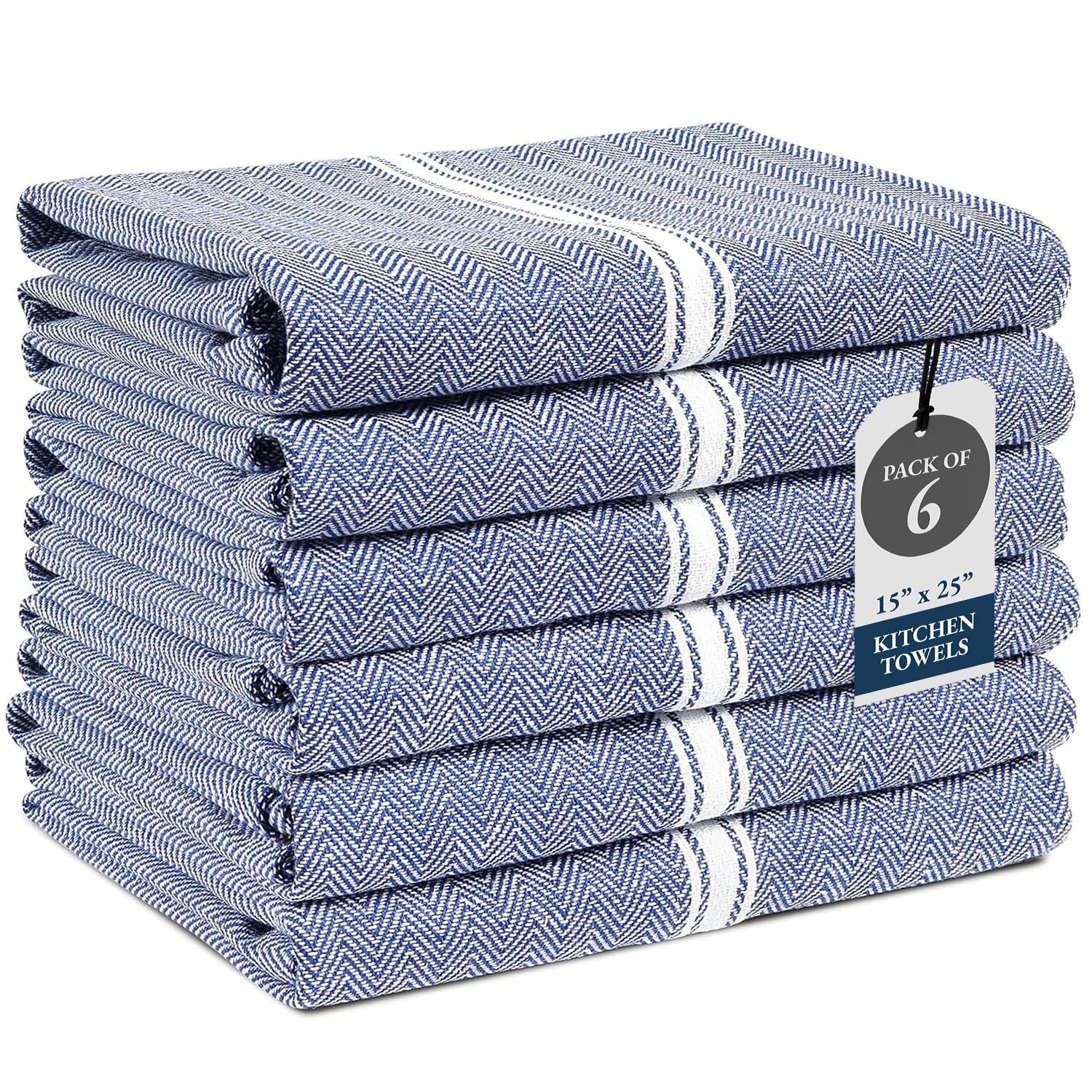 LANE LINEN Kitchen Towels Set - 100% Pure Cotton Dish Towels for Kitchen, Super Absorbent Kitchen Hand Towel, Blue Tea Towels, Soft & Durable Dish Cloths, Pack of 6 15 x25 , Blue Chambray