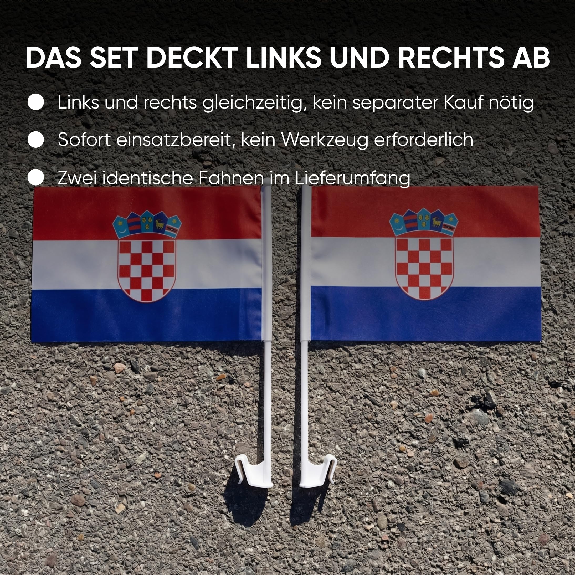Sonia Originelli Fanset Fanartikel für das Auto 2 Stück Fensterfahnen Autofahne, Spiegelfahnen für die Außenspiegel und 2 Stück Magnetfahnen für die Tür Farbe: Kroatien