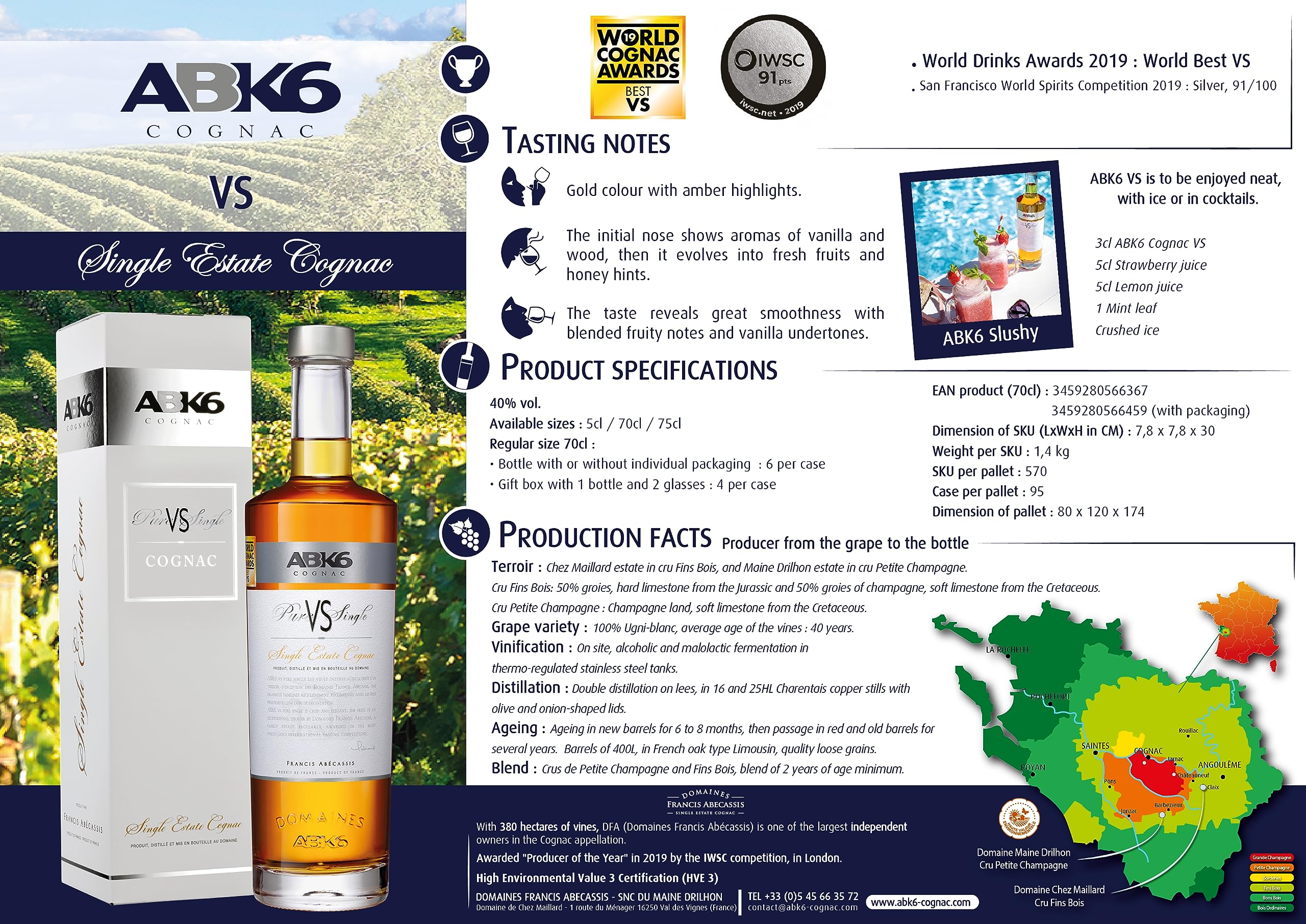 Abécassis Cognac VS Pure Single 0,7 l Französischer Cognac Digestif Aprikosennote