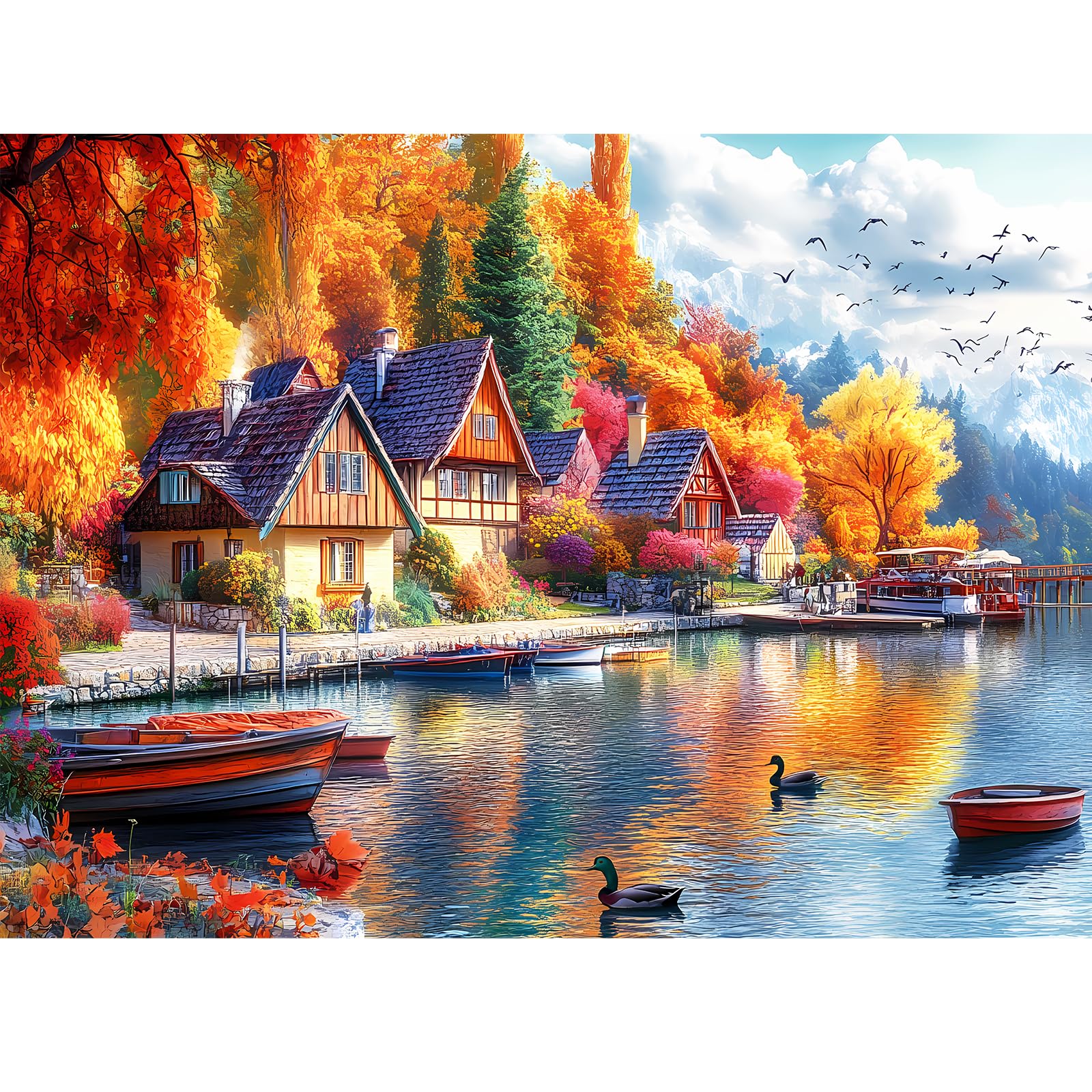 300 Pieces Fall Puzzle for Adults, Autumn lochs Puzzle for Adults, Challenging Game Home Decor Birthday Party Gift Toy for Adults Kids Seniors 20.5×15 inch