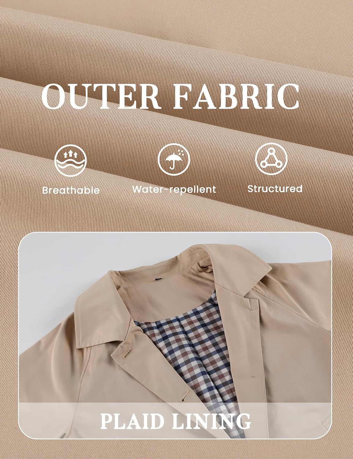 Dqbeng Womens Short Trench Jacket Plaid Lining Button Front Lightweight Classic Casual Outerwear with Pockets - Image 6