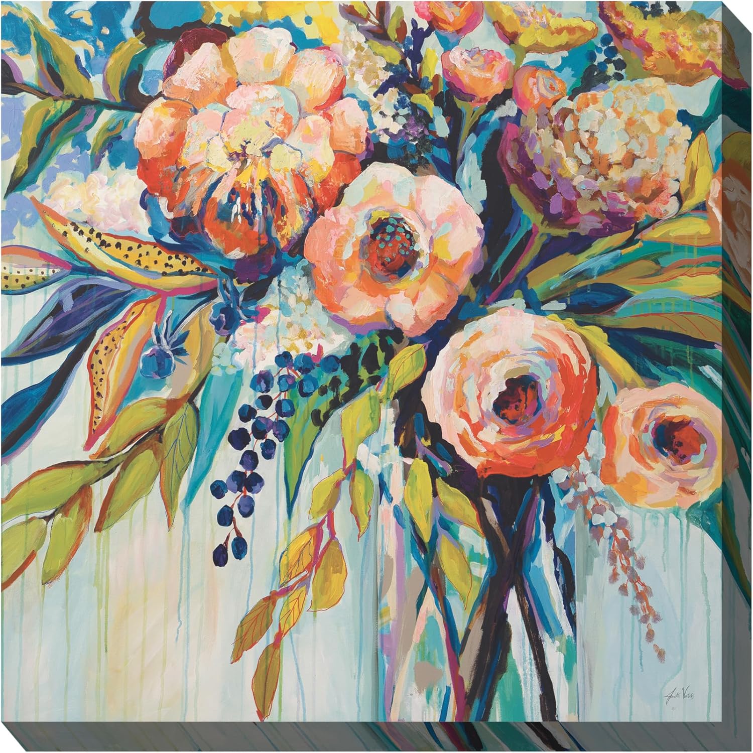 Cottage Garden West of The Wind Celebration Colorful 24 x 24 Inch Waterproof Gallery Wrapped Canvas, Outdoor Garden, Yard, Patio All Weather Hanging Picture Artwork