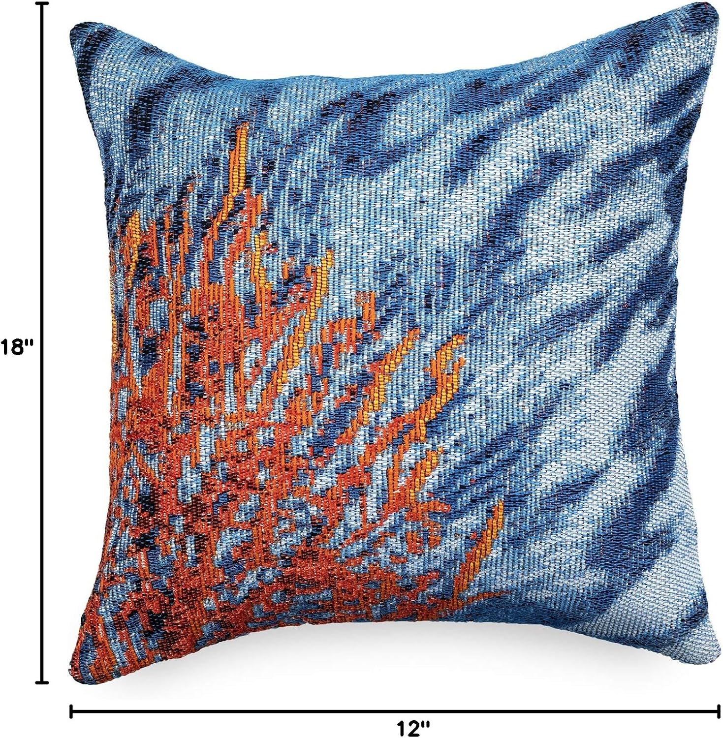 Liora Manne Marina Indoor/Outdoor Power Loomed Easy Care Pillow - Transitional Graphic Botanical Beach Colorful (Coral Ocean) (12" x 18")