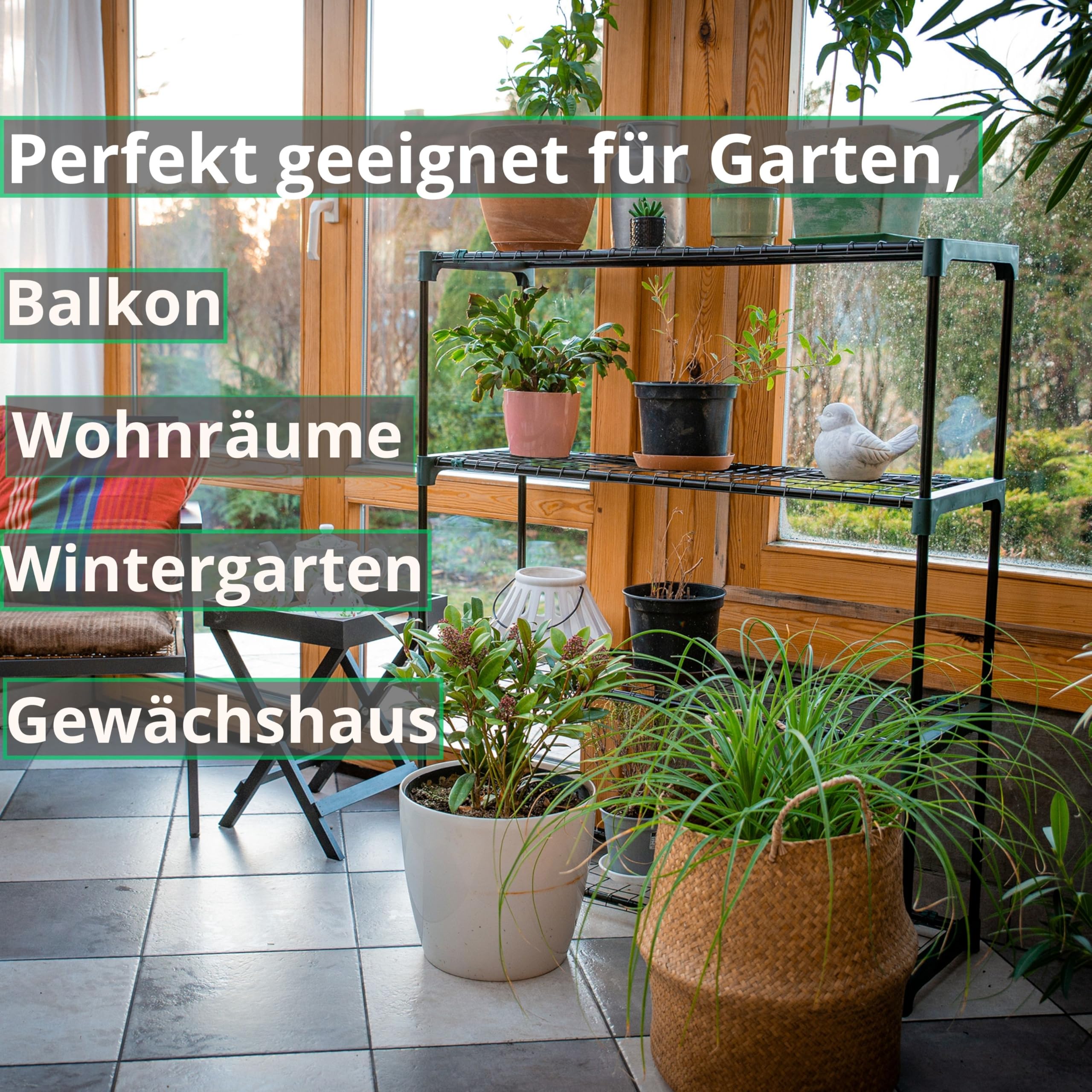Pflanzenregal - Gartenregal - Lageregal - Blumenständer Metall - Drahtgitterböden - Frühbeet - Leiterregal GRO, 90x30x106, 2 Stück, grün - Pflanzenständer für Gewächshaus Balkon