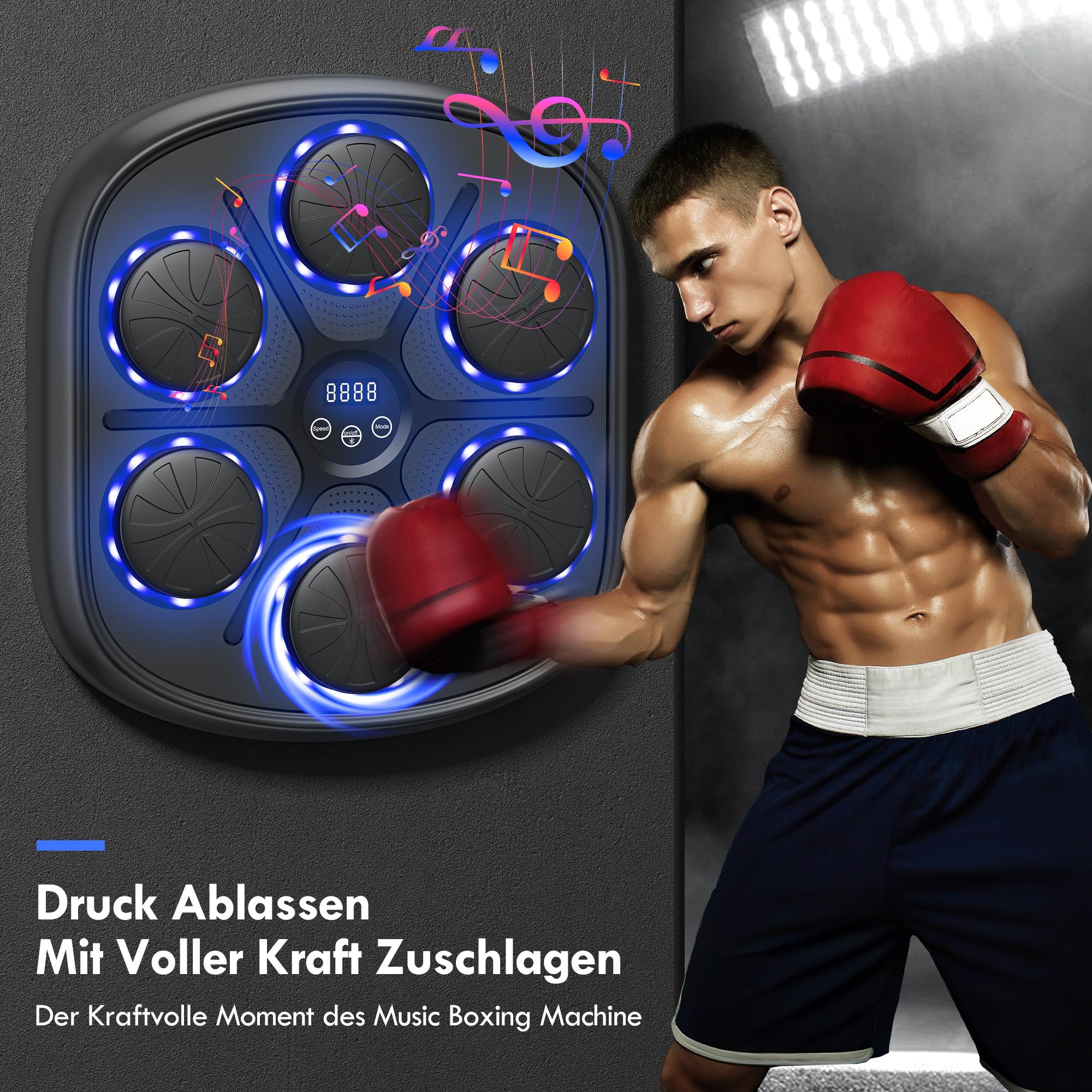 Music Boxing Machine für Erwachsene, Bluetooth Musik Box Maschine mit LED Licht, Boxhandschuhen mit 9 Geschwindigkeitsmodi und Zählmodus, Elektronische Boxmaschine für Kinder und Erwachsene