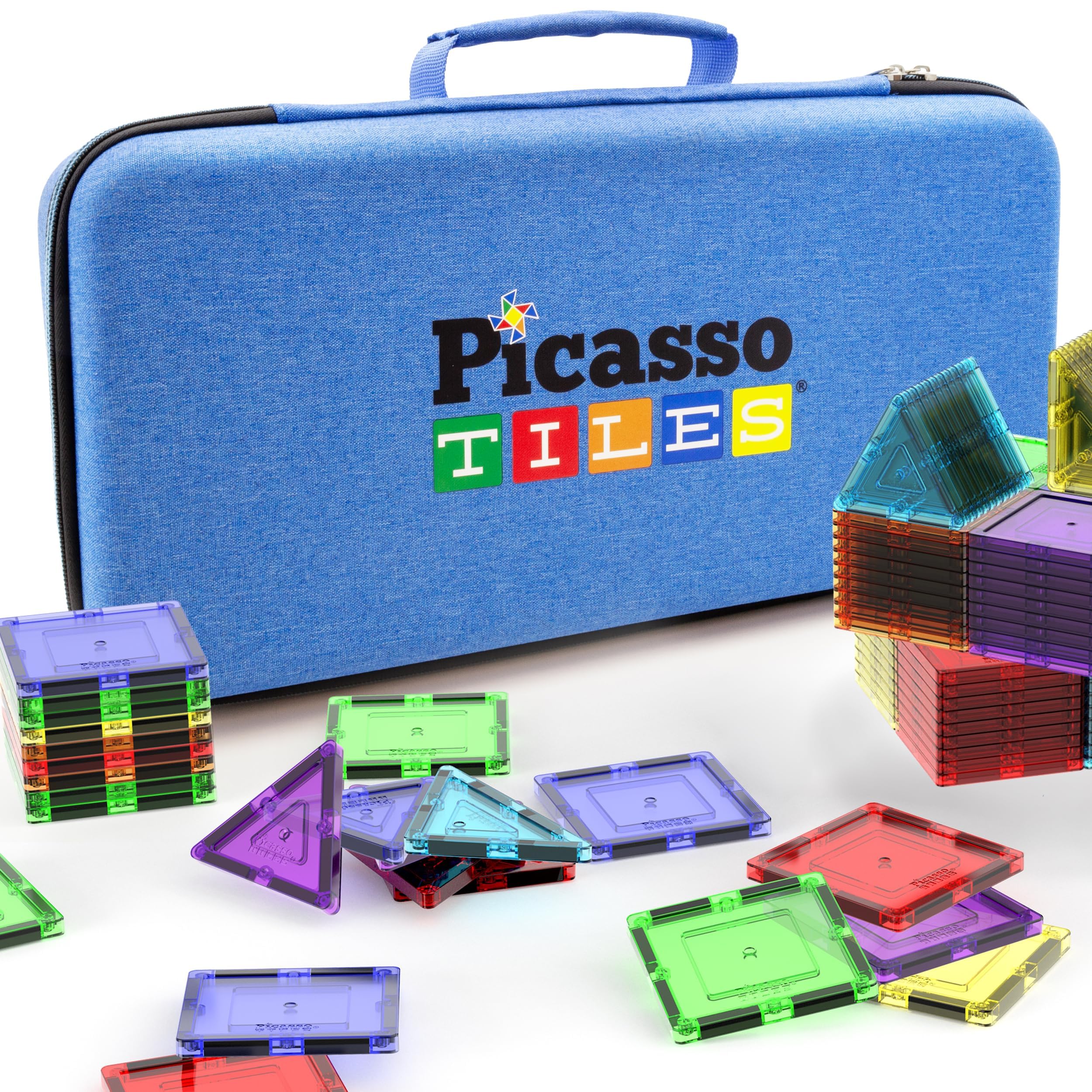 Magnetic Tile Storage Case 16.5x7.5x3.5in Travel Carry Bag with Handle Water Resistant Organizer Compatible with Magnet Building Block Sets STEM Educational Accessories Oxford Cloth PTA10