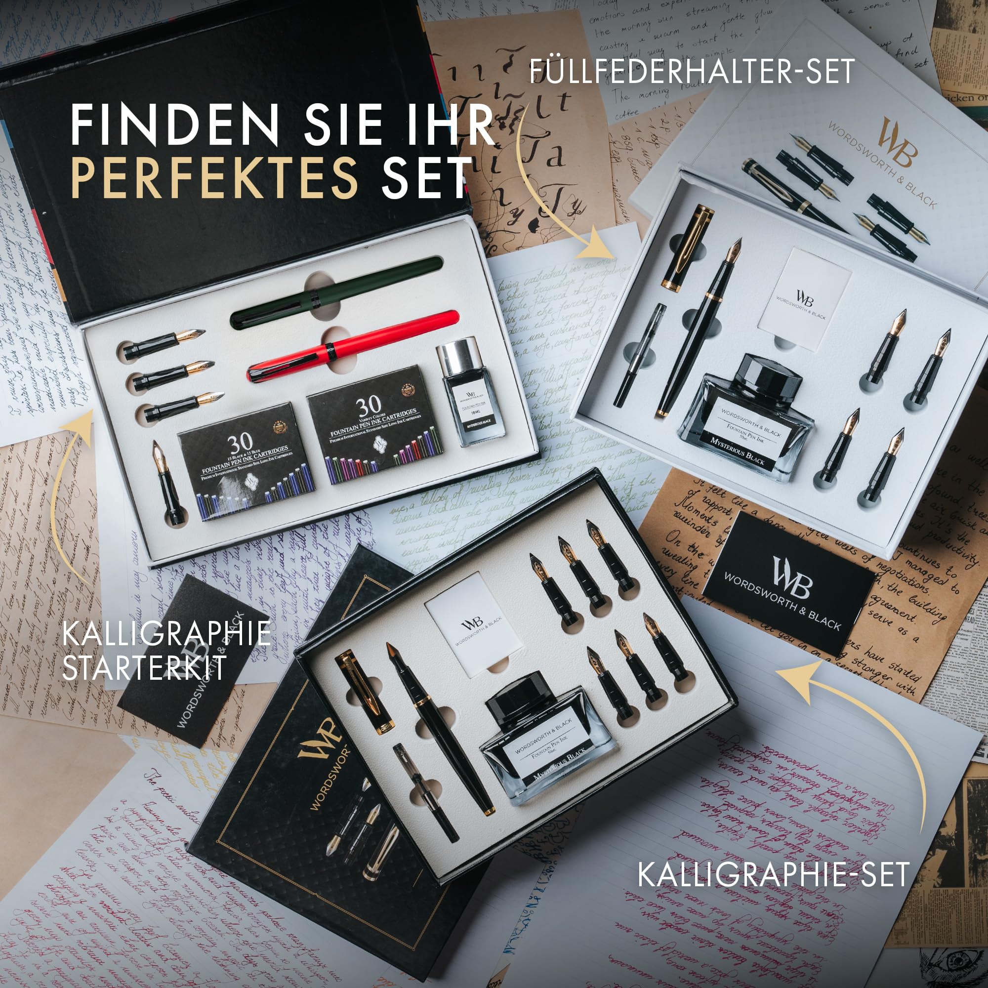Wordsworth & Black Kalligraphie Set Anfänger, 2 Stifte, 5 Federn, Grün