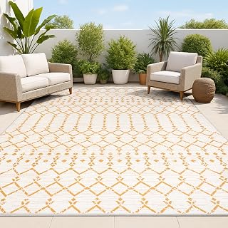 JONATHAN Y Moroccan Geometric Indoor Outdoor Area Rug 5X8 Cream/Orange, Ourika Textured Weave for Backyard, Patio, Porch, Easy-Cleaning, High Traffic, Pet-Friendly, Non-Shedding (SMB108O-5)