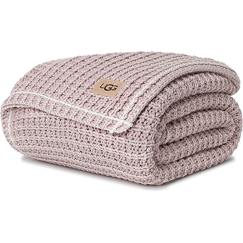 UGG Luna Knit Throw Cotton Chunky Soft Throw Blanket for Couch or Bed Cozy Washable Giftable Lightweight Blanket for Living Room or College Dorm, 50-inch x 70-inch, Quartz Pink