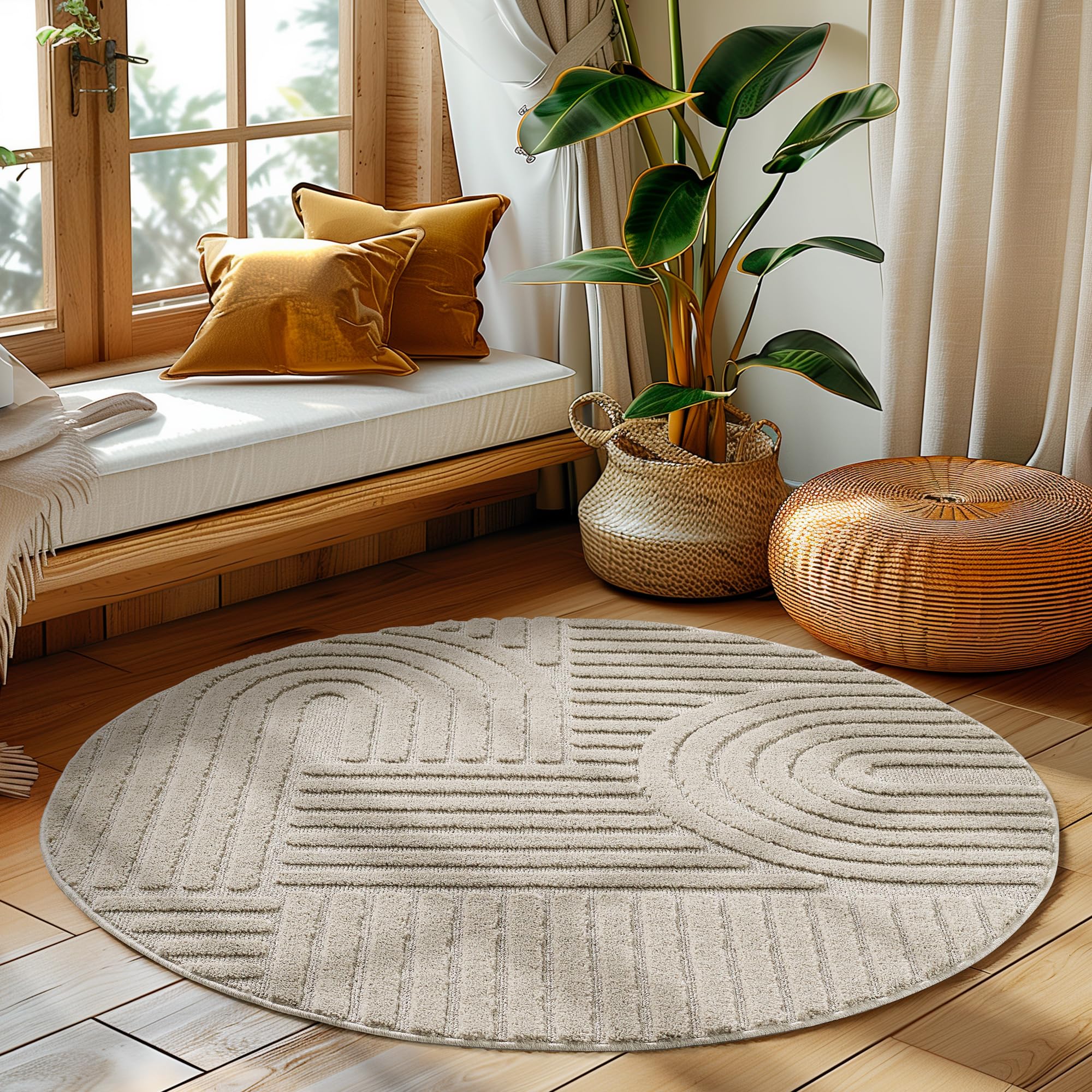 HomebyHome Wohnzimmer Teppich Hochflor Skandi Boho Design Hoch-Tief Effekt Weicher Shaggy Langflor Flauschig Pflegeleicht Modern für beistelltisch