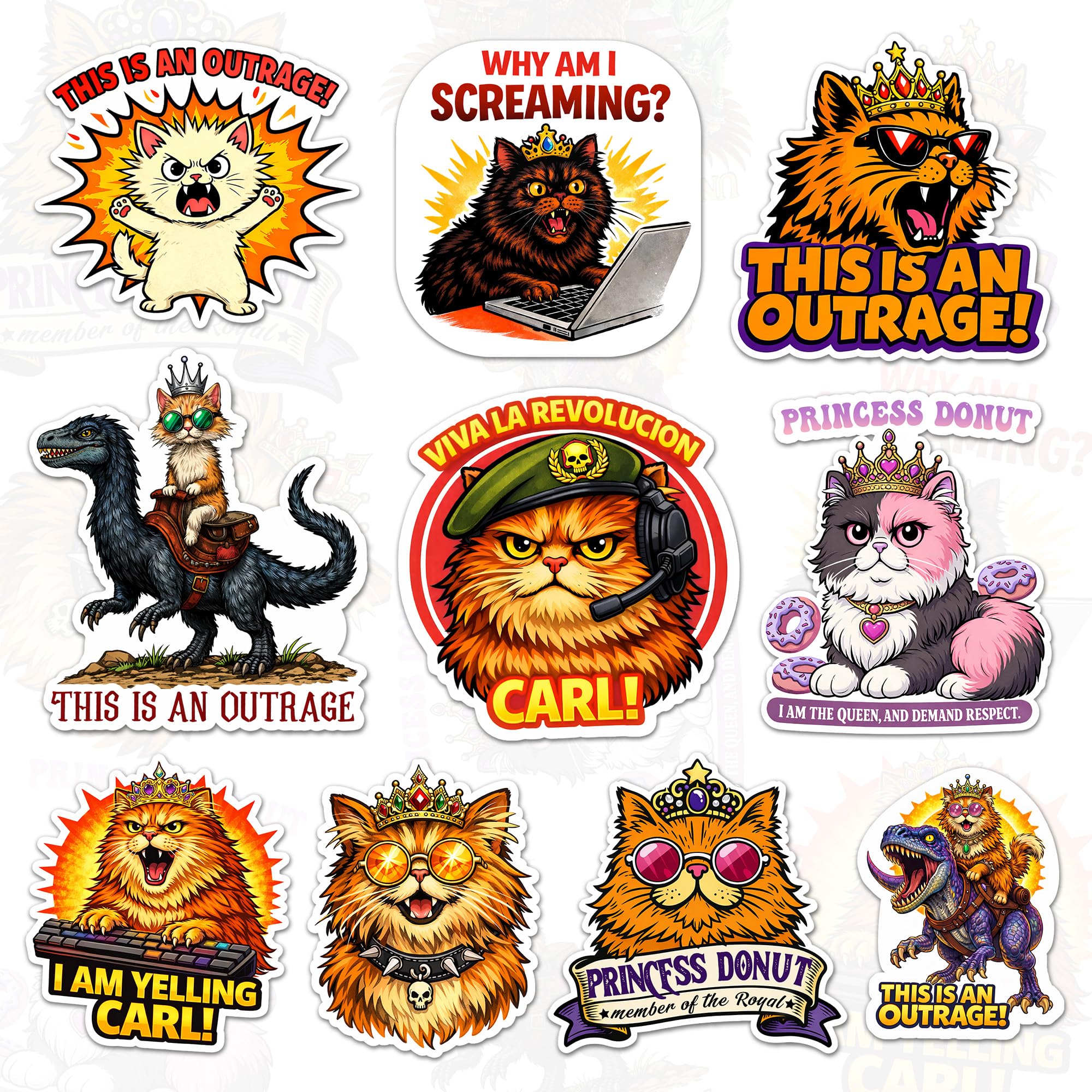 Photo 1 of (10Pcs-3 inch) This is an Outrage Princess Donut Sticker, Funny Cat Inspired Fantasy Book Lover Bookish Waterproof Vinyl Sticker for Laptop, Water Bottle, Tumbler Decal Birthday Gifts
