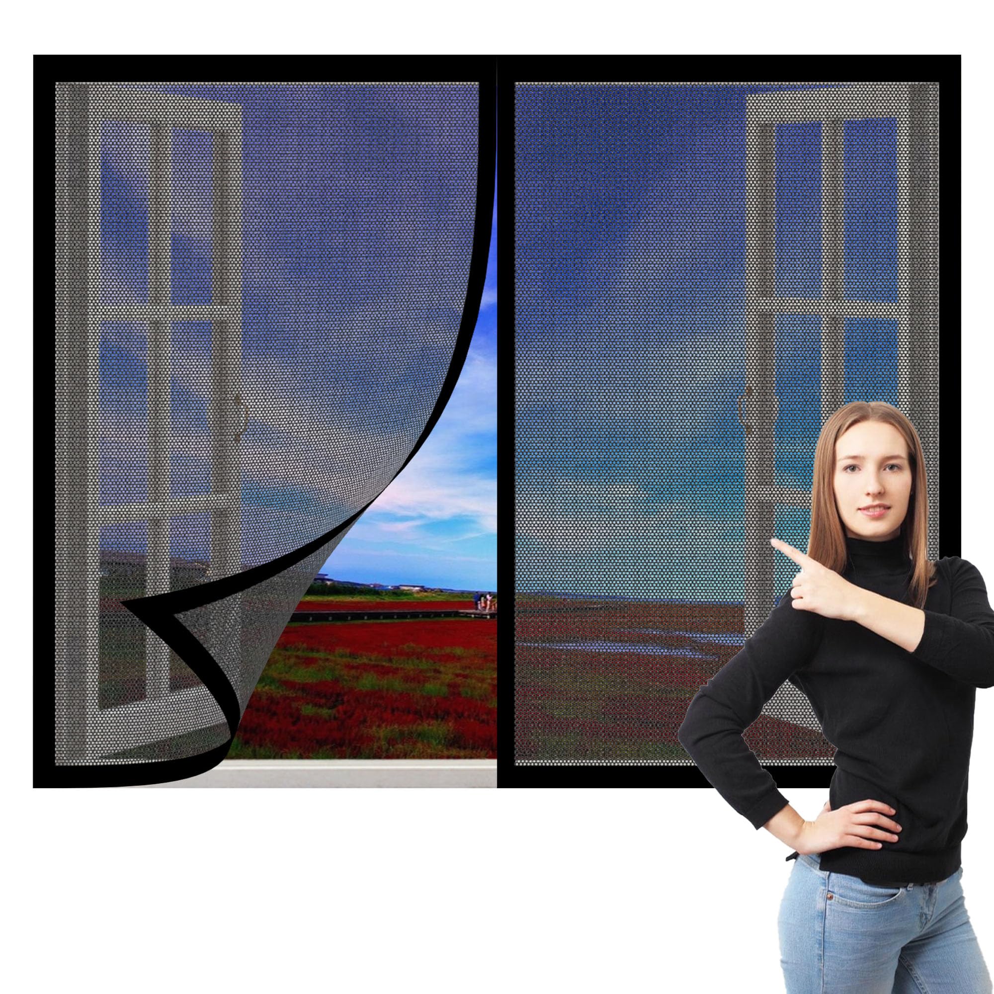 Window Fly Screen 160 x 165 cm Prevents Insects Flies Mosquitoes from Entering The Room Magnetic Window Screen Insect Mesh Custom Size for Living Room Bedroom Offfice, Black