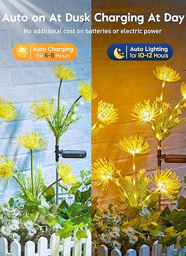 Miniatura 9 de Luces solares de flores para exteriores, paquete de 3 luces solares de jardín con peonía más grande y más realista, panel solar más grande, luces