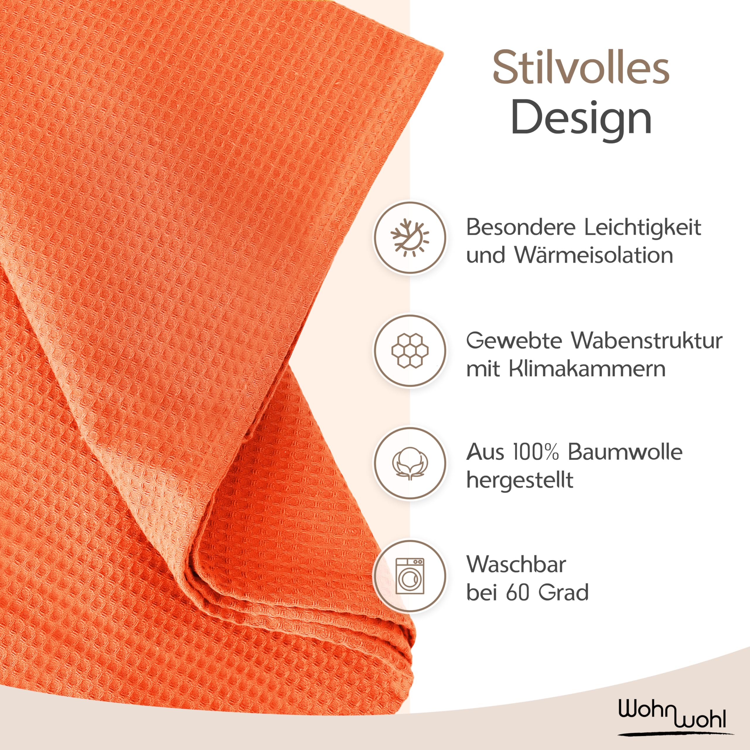Tagesdecke 150x200cm 100% Baumwolle Waffelpique Sommerdecke Koralle