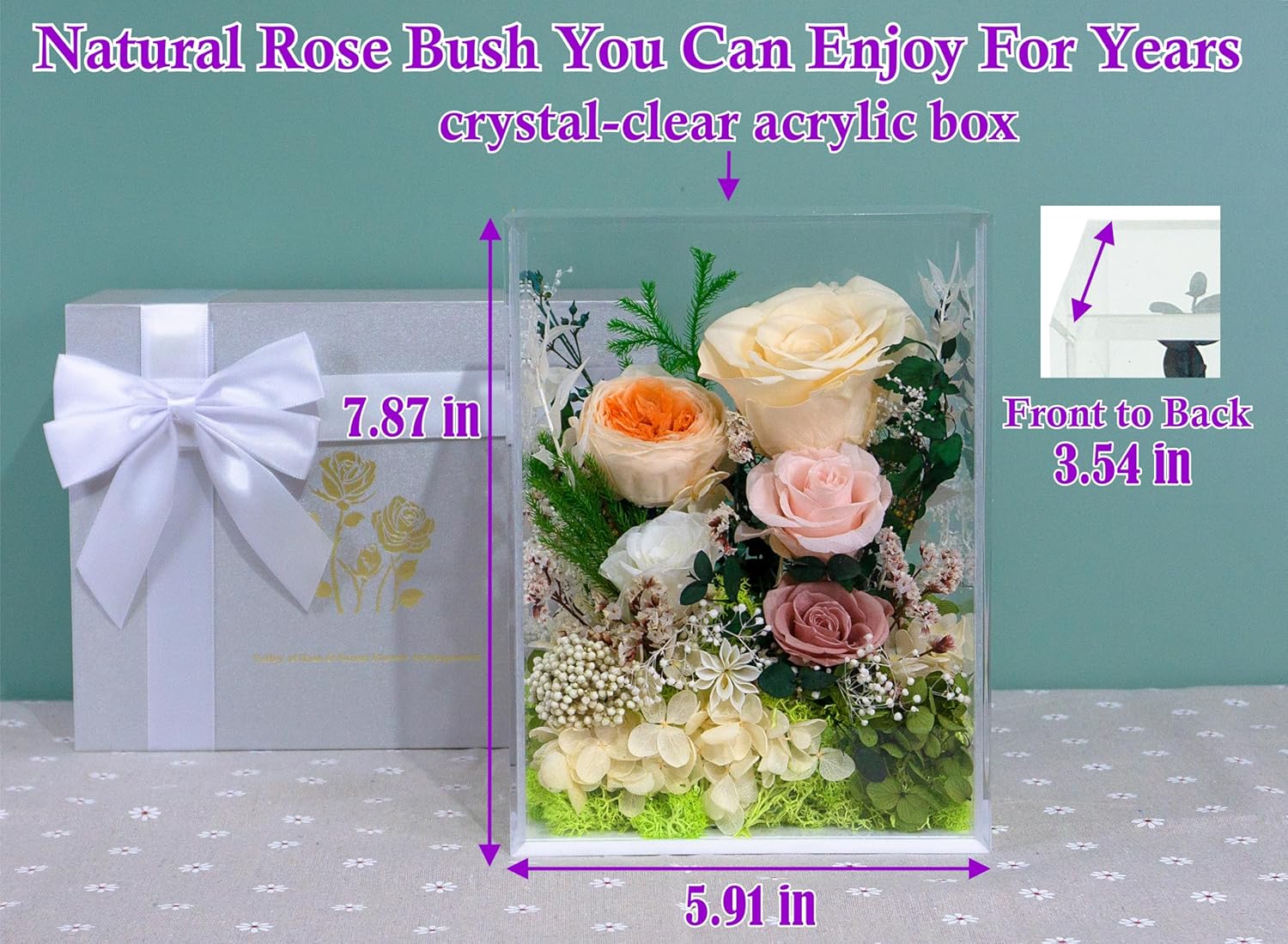 Valley of Rain & Forest Long-Lasting Real Flowers, Handcrafted Preserved Rose Bush For you to Send Love for All Occasions, Floral Arrangement for Indoor Decoration (Yellow Champagne Rose) - Image 2