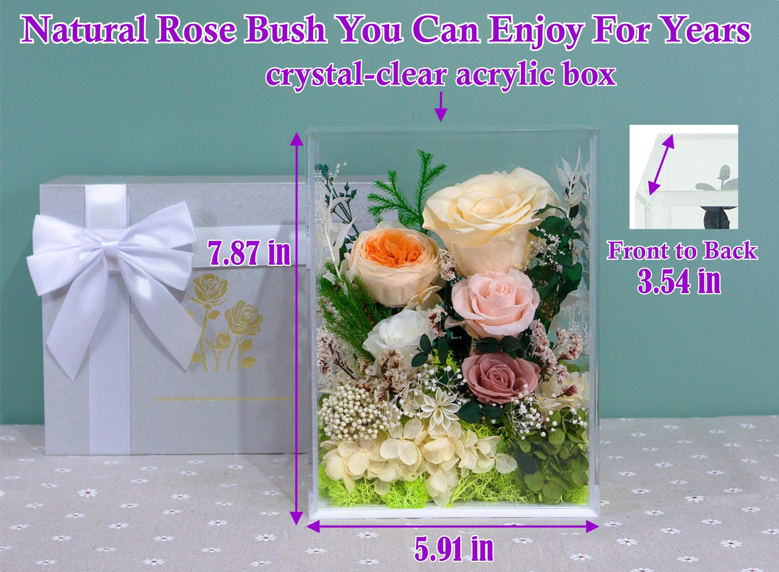 Valley of Rain & Forest Long-Lasting Real Flowers, Handcrafted Preserved Rose Bush For you to Send Love for All Occasions, Floral Arrangement for Indoor Decoration (Yellow Champagne Rose) - 3