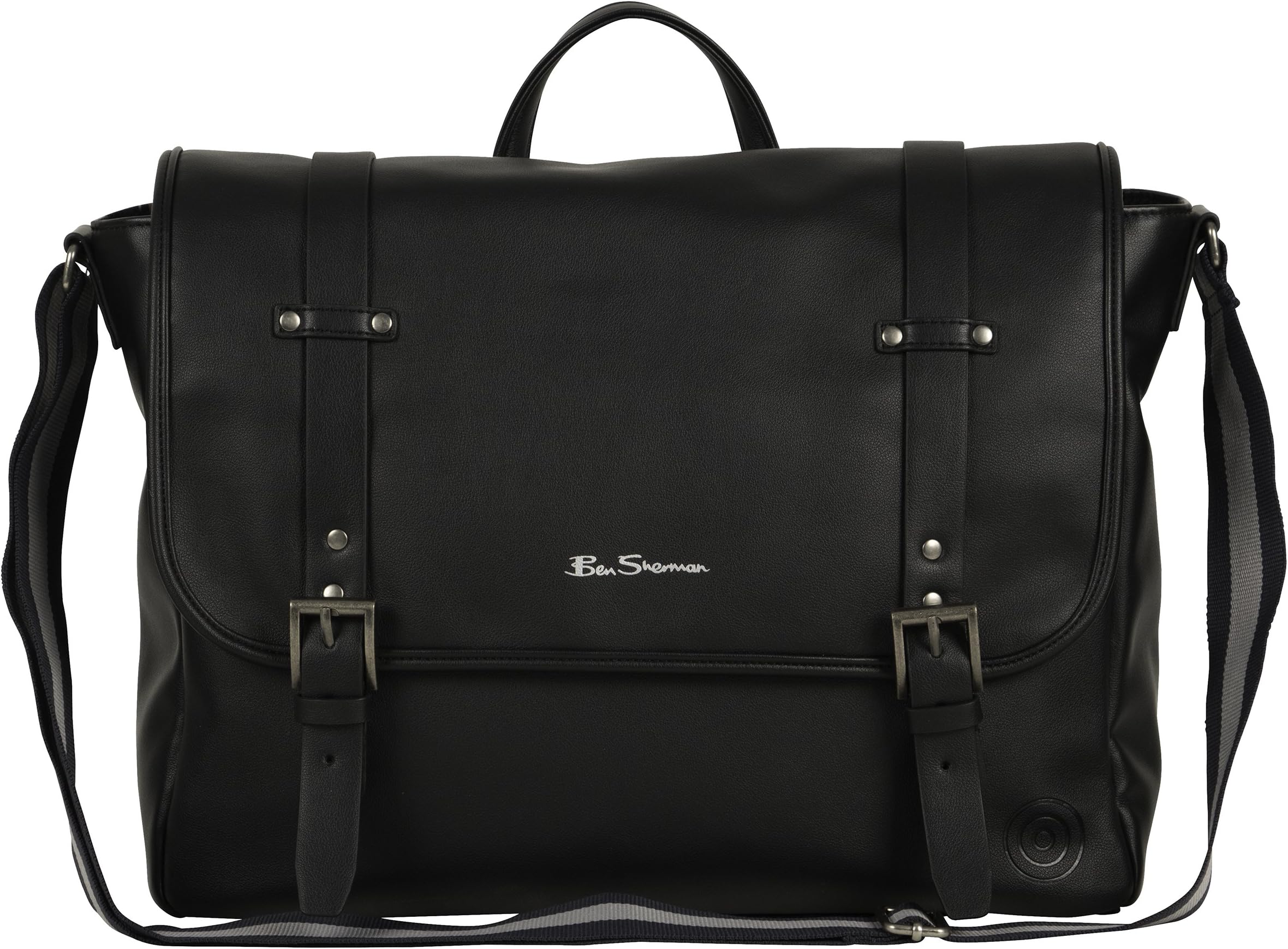 Ben Sherman Faux Leather Single Compartment 15" Laptop Messenger Bag, Black