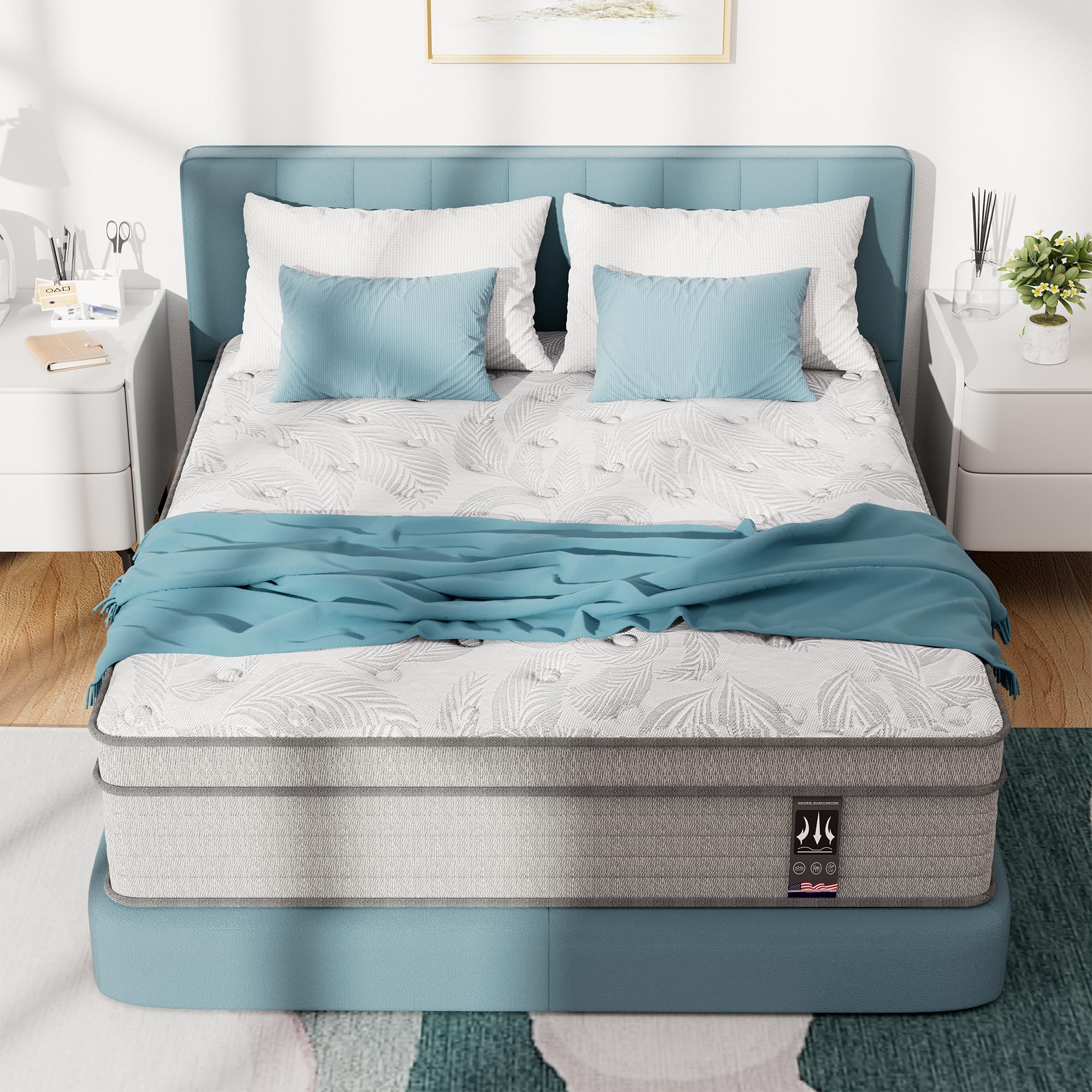 Twin Mattress 14 inch, Medium Firm Hybrid Mattresses with Cooling Gel Memory Foam, Independent Spring for Motion Isolation, Twin Mattress in a Box,