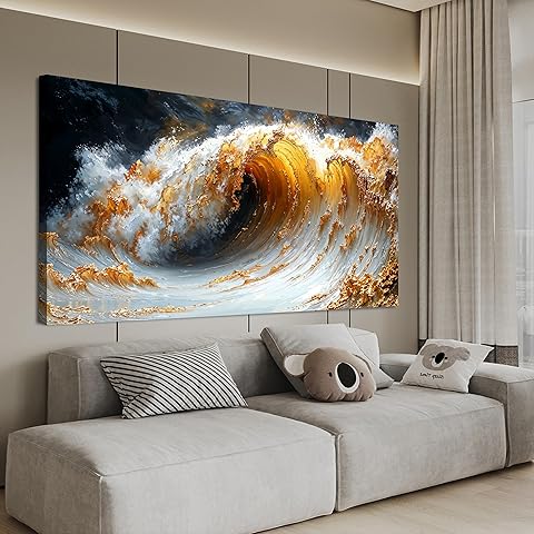AIXMGSJS Canvas Wall Art Decor Large Artwork for Walls Large Wall Art Pictures for Living Room Canvas Art Wall Decor Gold Wave Wall Art Prints Modern Abstract Wall Art Bedroom Office Decor 24