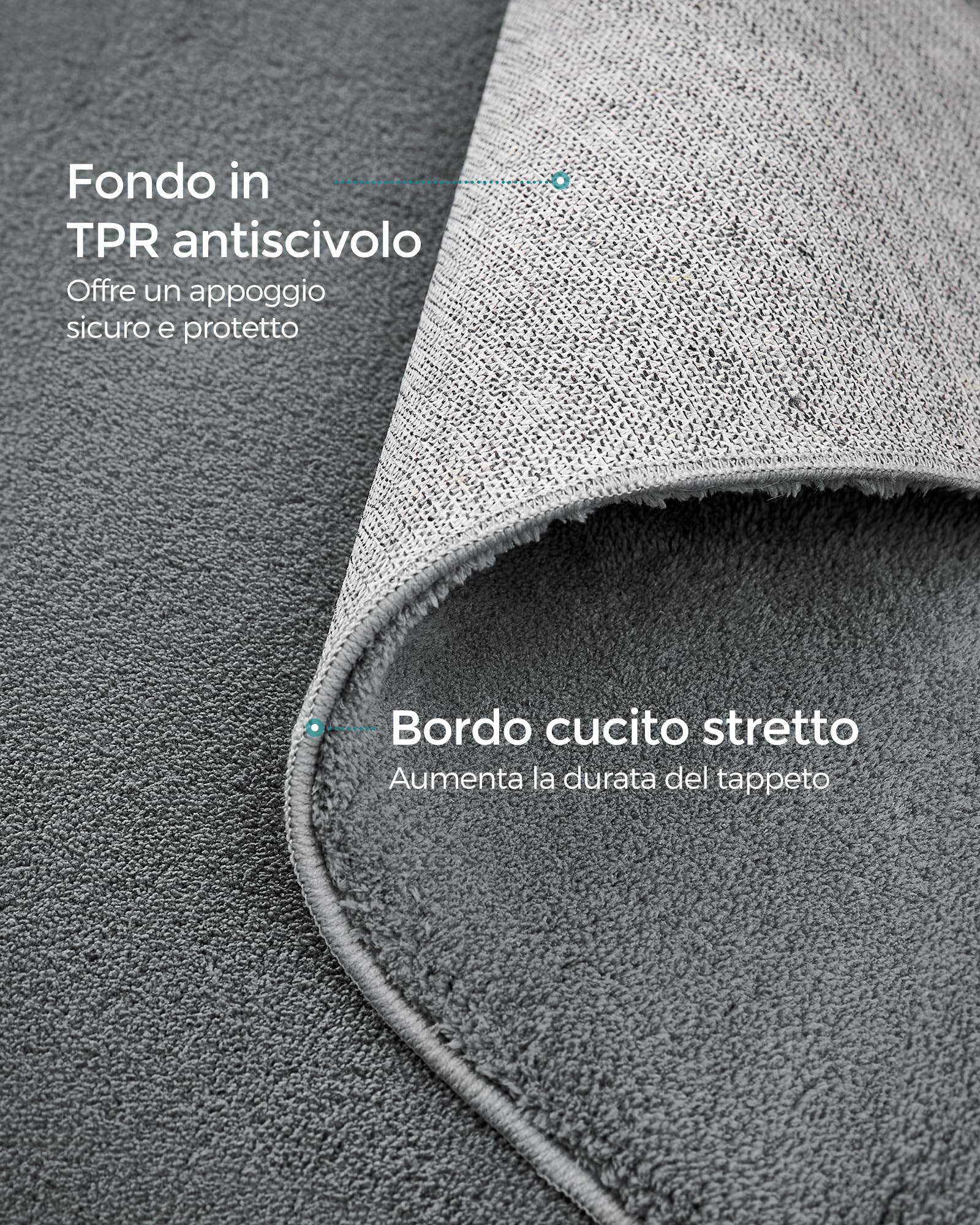 SONGMICS Tappeto per Soggiorno, Tappeto 200 x 290 cm, Tappeto Salotto Antiscivolo, per Soggiorno Camera da Letto Cameretta, Lavabile in Lavatrice, Moderno, Grigio Tortora TAR014G01