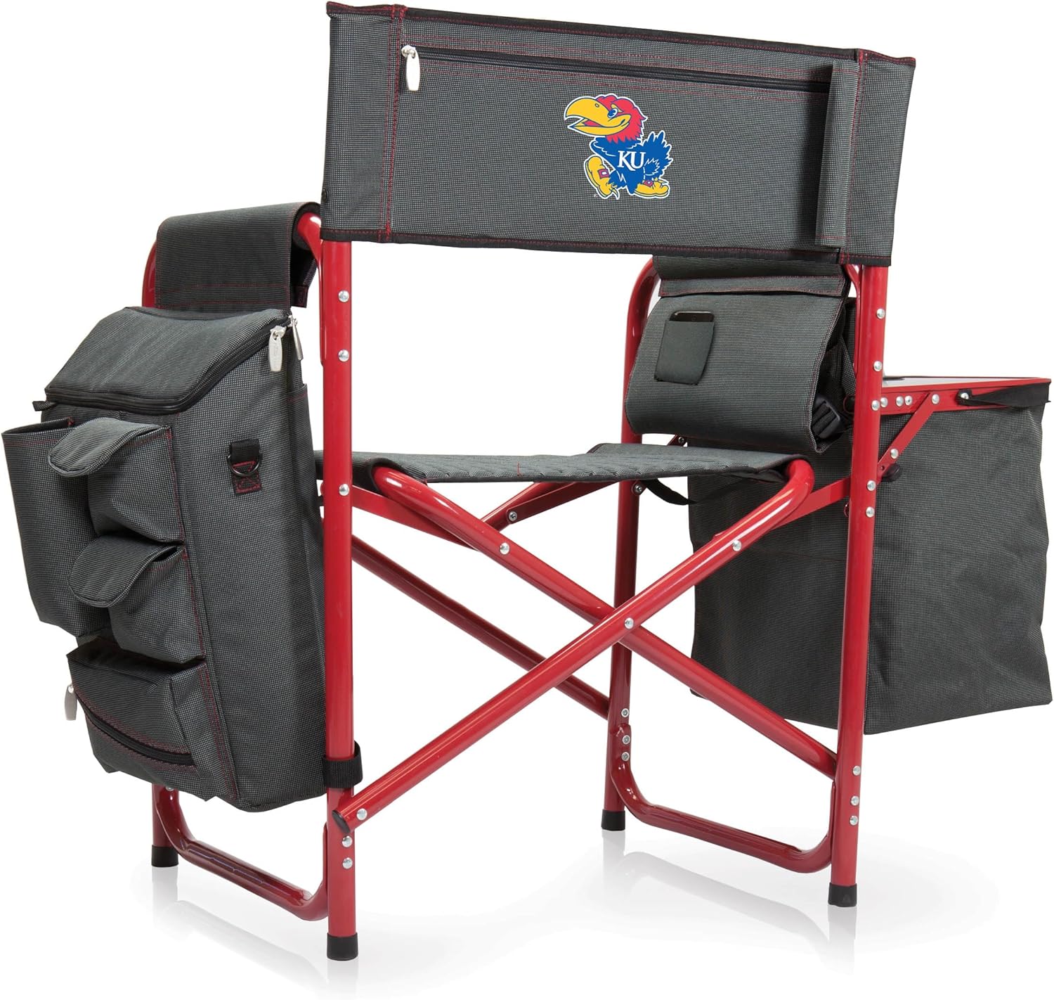 PICNIC TIME NCAA Kansas Jayhawks Fusion Camping Chair with Side Table and Soft Cooler - Beach Chair for Adults - Lawn Chair