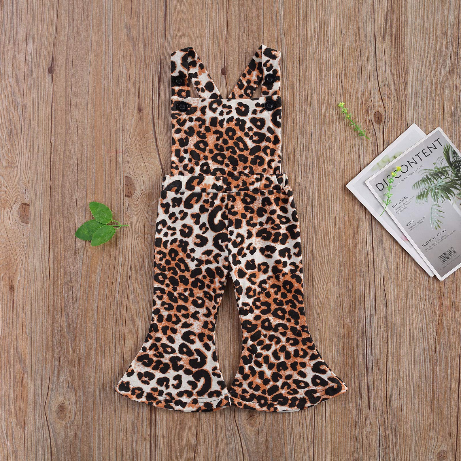 fhutpw Toddler Baby Girls Sleeveless Jumpsuit Romper Bell-Bottom Flare Pants Suspender Overall Summer Outfits (Leopard Pattern Brown, 0-6 Months)
